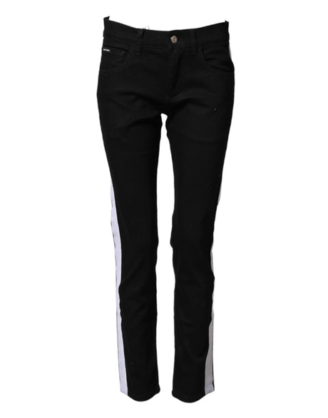 Dolce & Gabbana Black Cotton MidWaist Skinny Denim Logo Jeans