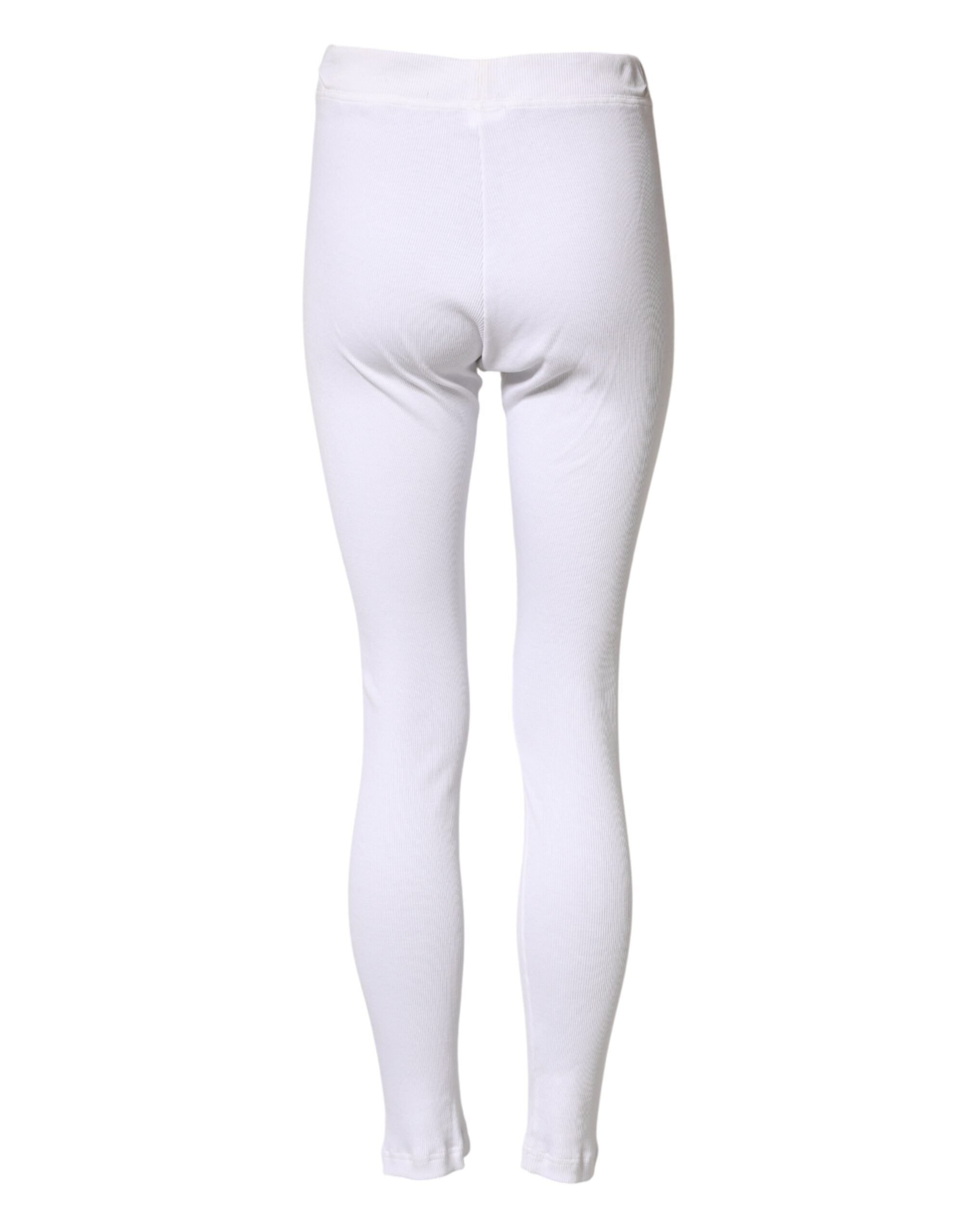 Dolce & Gabbana White Cotton Mid Waist Tights Leggings Pants