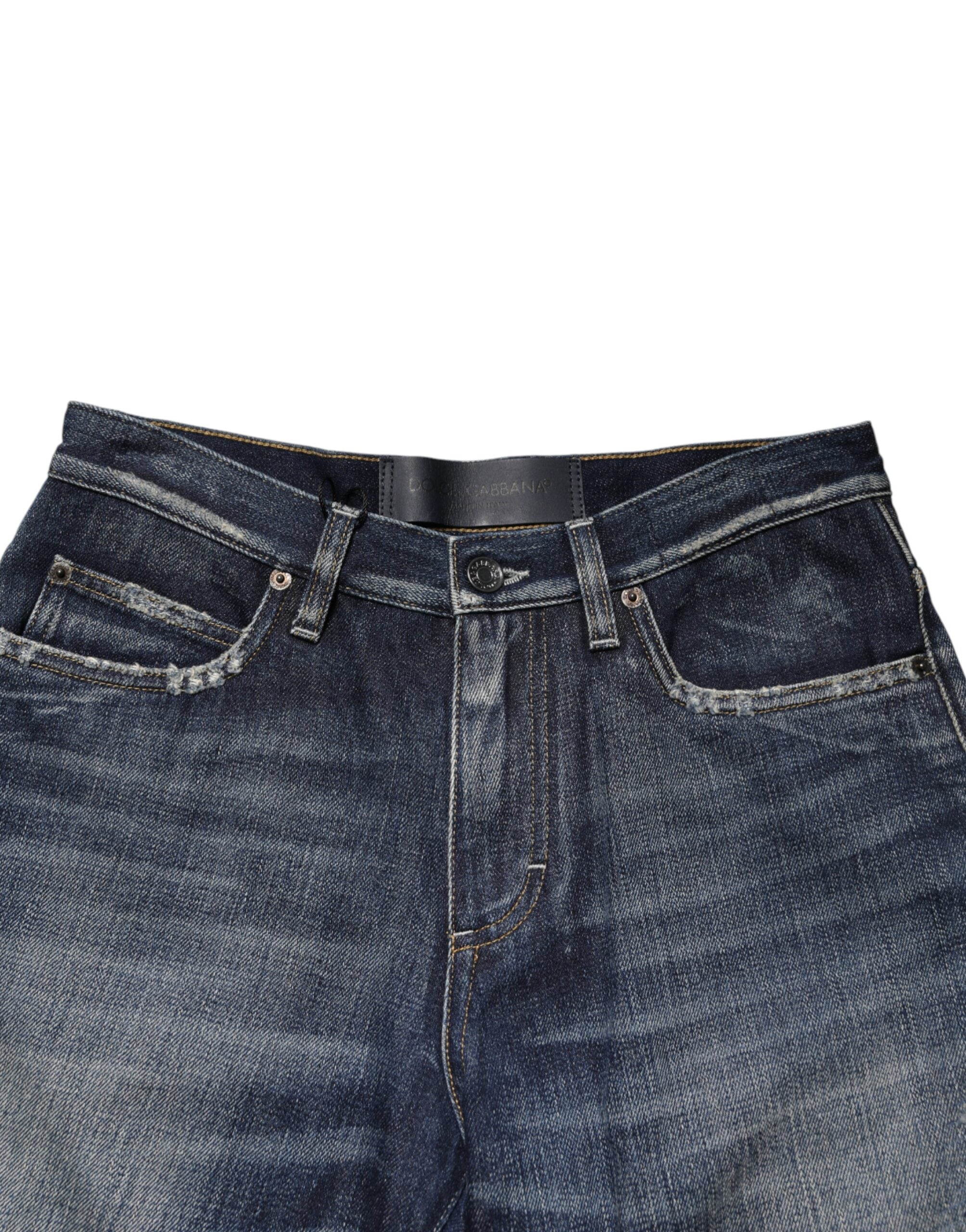 Dolce & Gabbana Blue Cotton Distressed Denim Bermuda Shorts