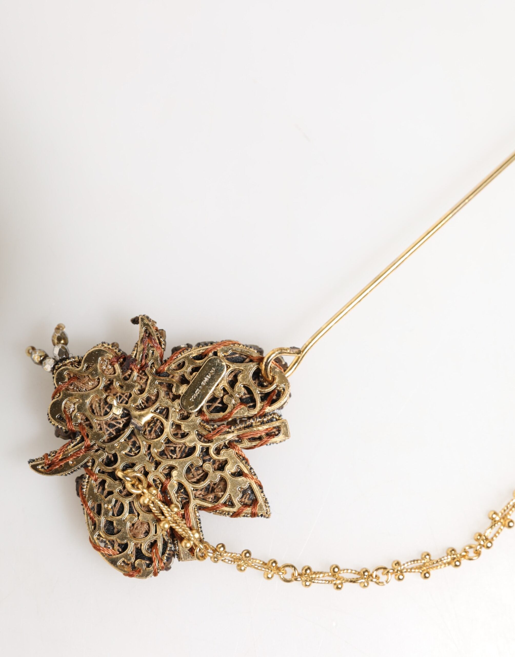 Dolce & Gabbana Gold Tone Brass Bee Embellished Chain Lapel Pin Brooch