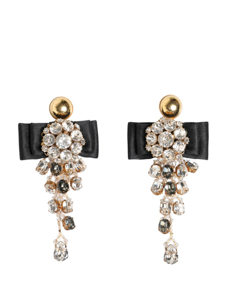 Dolce & Gabbana Crystal Chandelier Satin Bow Clip-On Jewelry Earrings