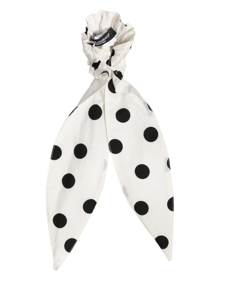 Dolce & Gabbana Scrunchie White Cotton Polka Dot Scarf Tie Accessory Hair
