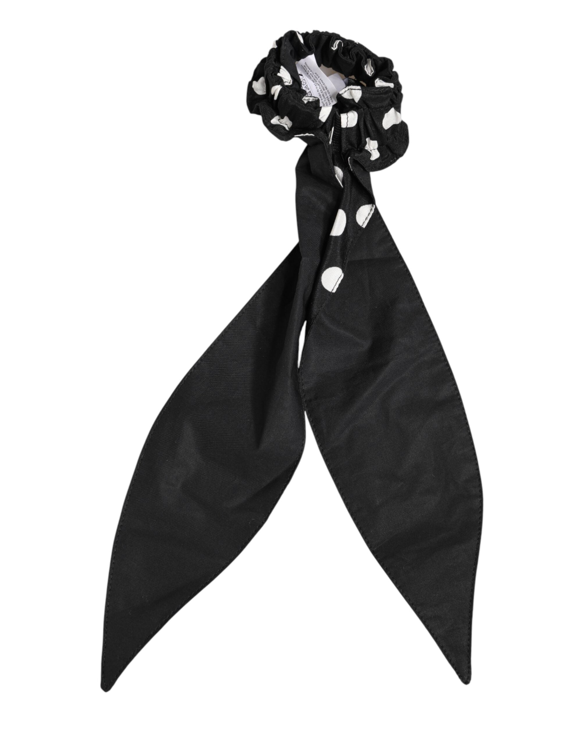 Dolce &amp; Gabbana Sort Bomuldspolkaprikket Tørklæde Med Slips Tilbehør Hårscrunchie
