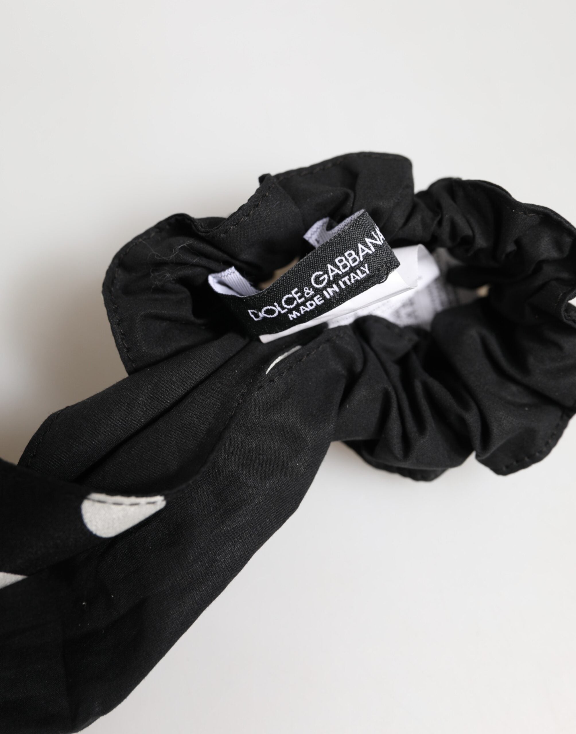 Dolce &amp; Gabbana Sort Bomuldspolkaprikket Tørklæde Med Slips Tilbehør Hårscrunchie