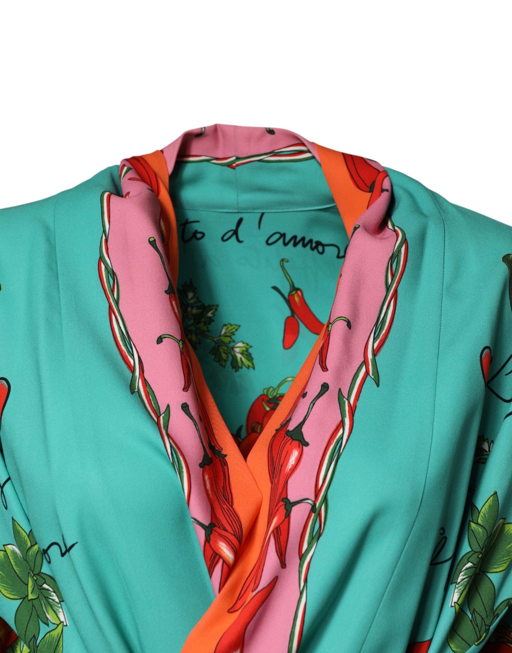 Dolce &amp; Gabbana Grøn Printet Langærmet Wrap Frakkekjole