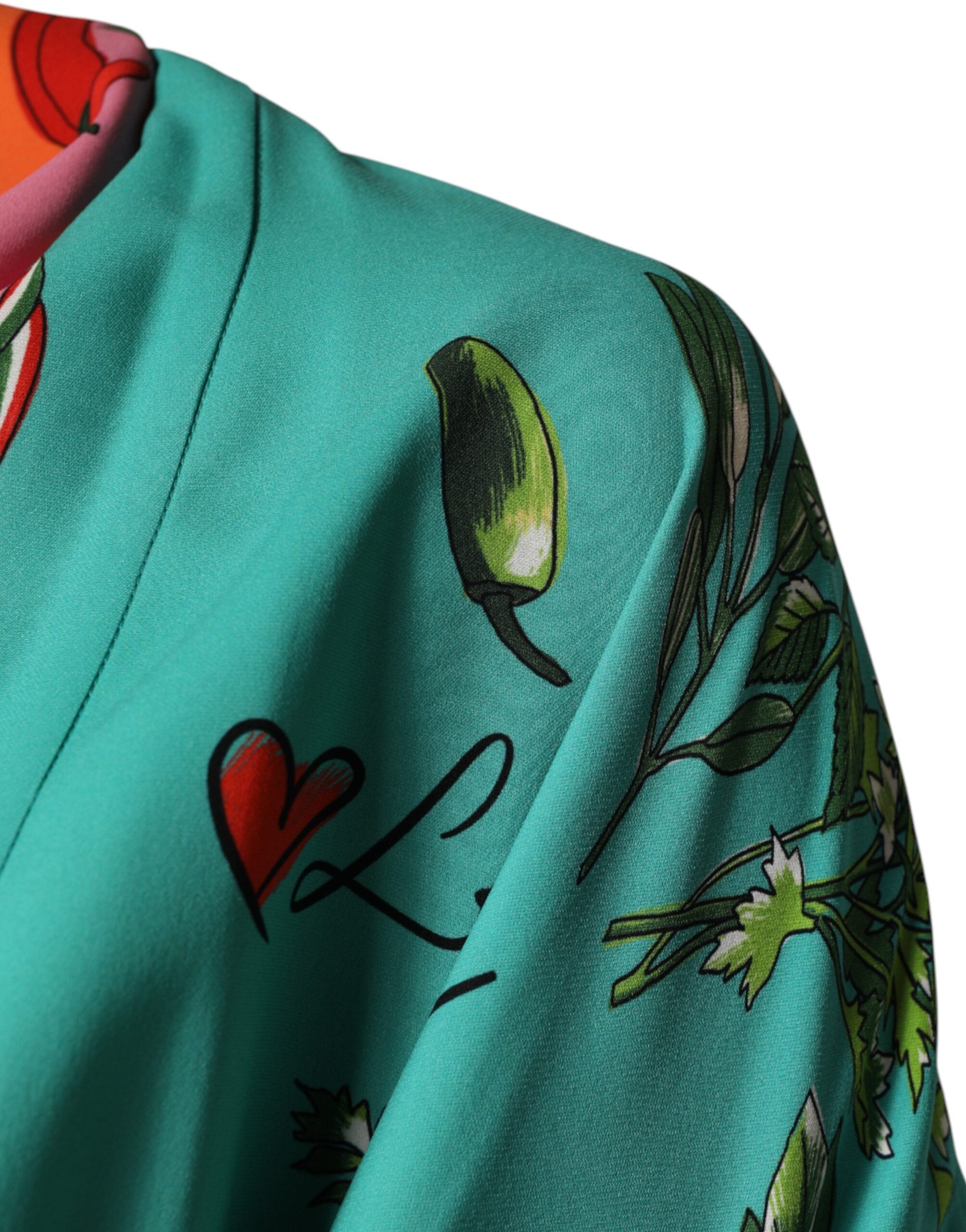 Dolce &amp; Gabbana Grøn Printet Langærmet Wrap Frakkekjole