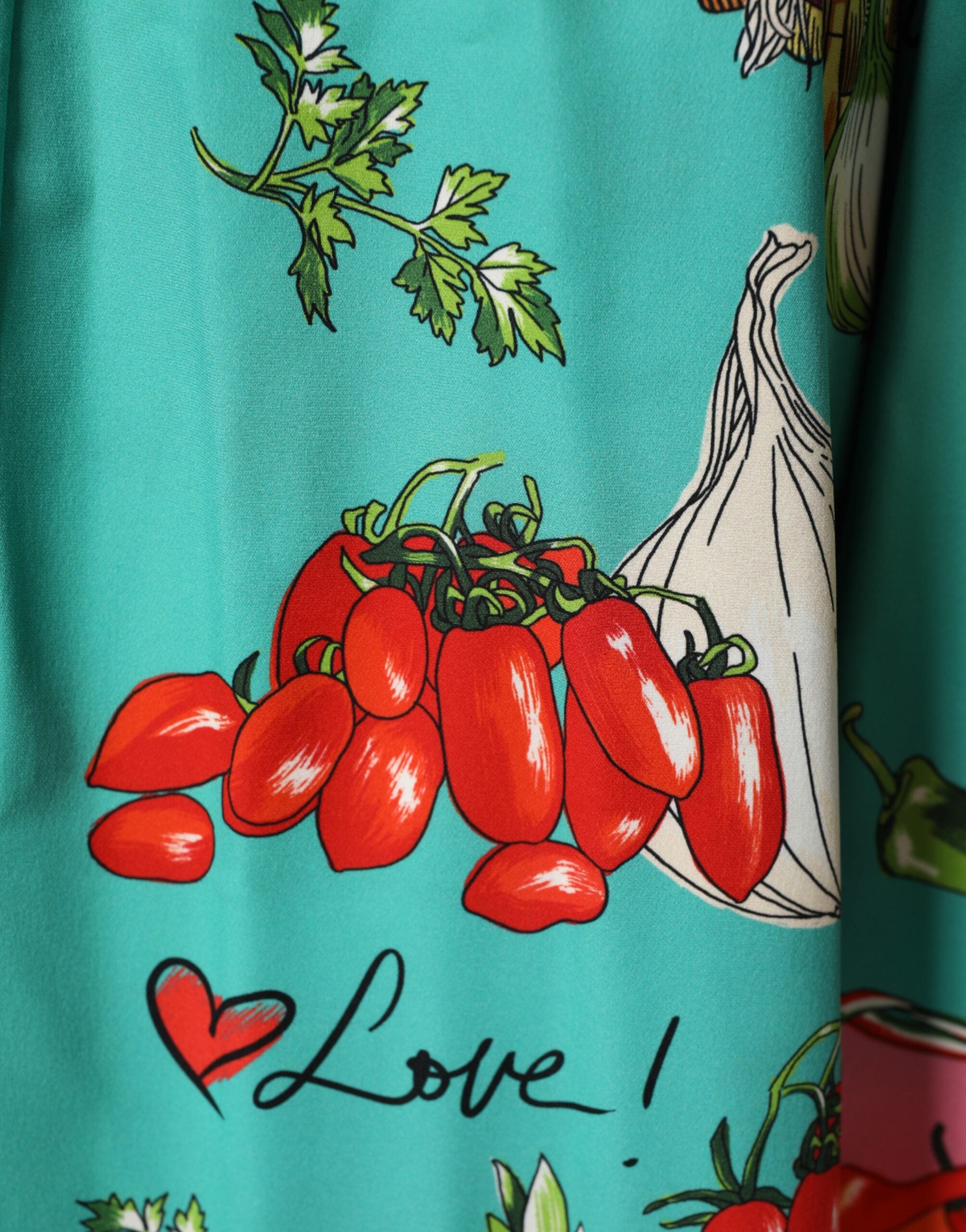 Dolce & Gabbana Grøn Printet Langærmet Wrap Frakkekjole