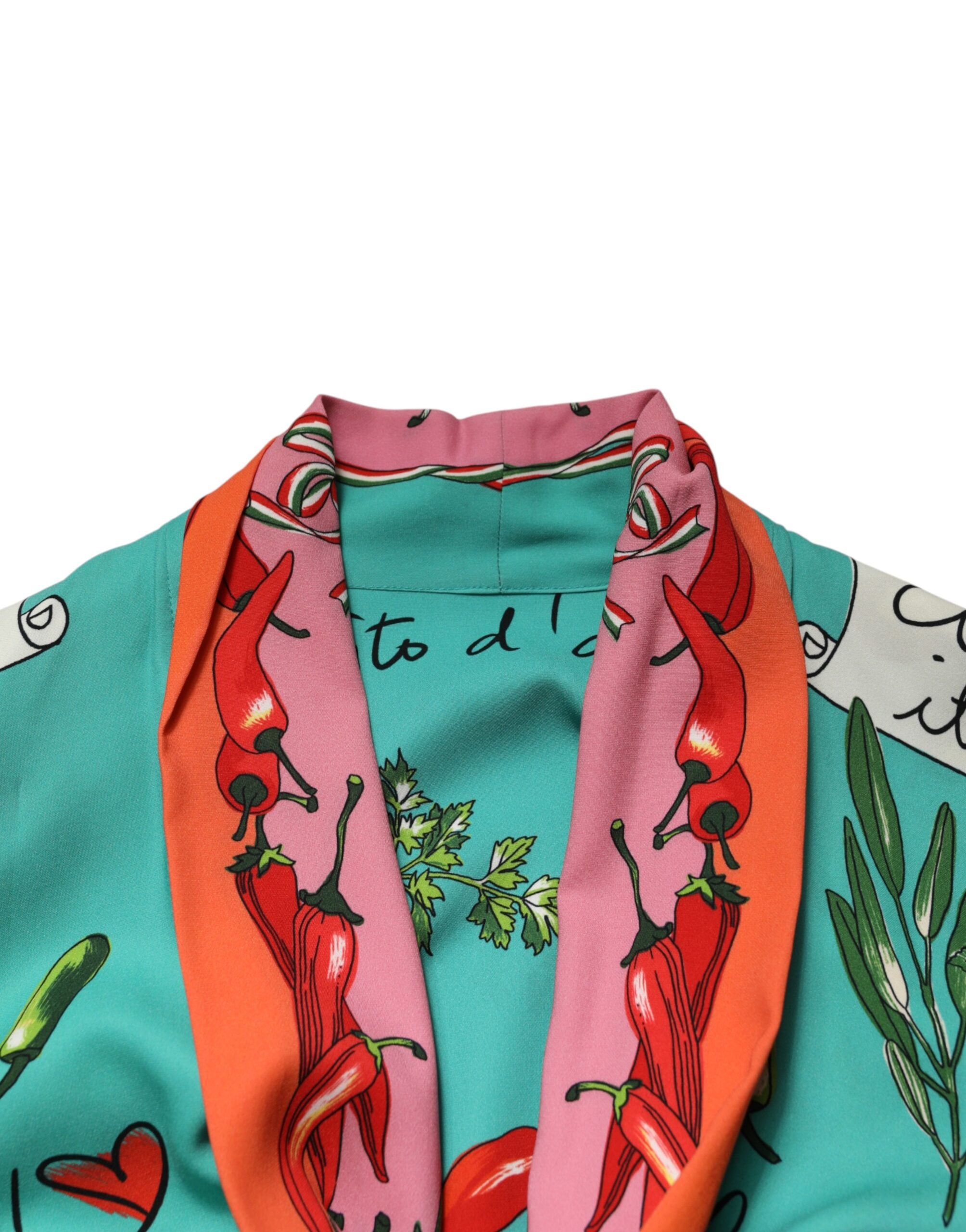 Dolce &amp; Gabbana Grøn Printet Langærmet Wrap Frakkekjole