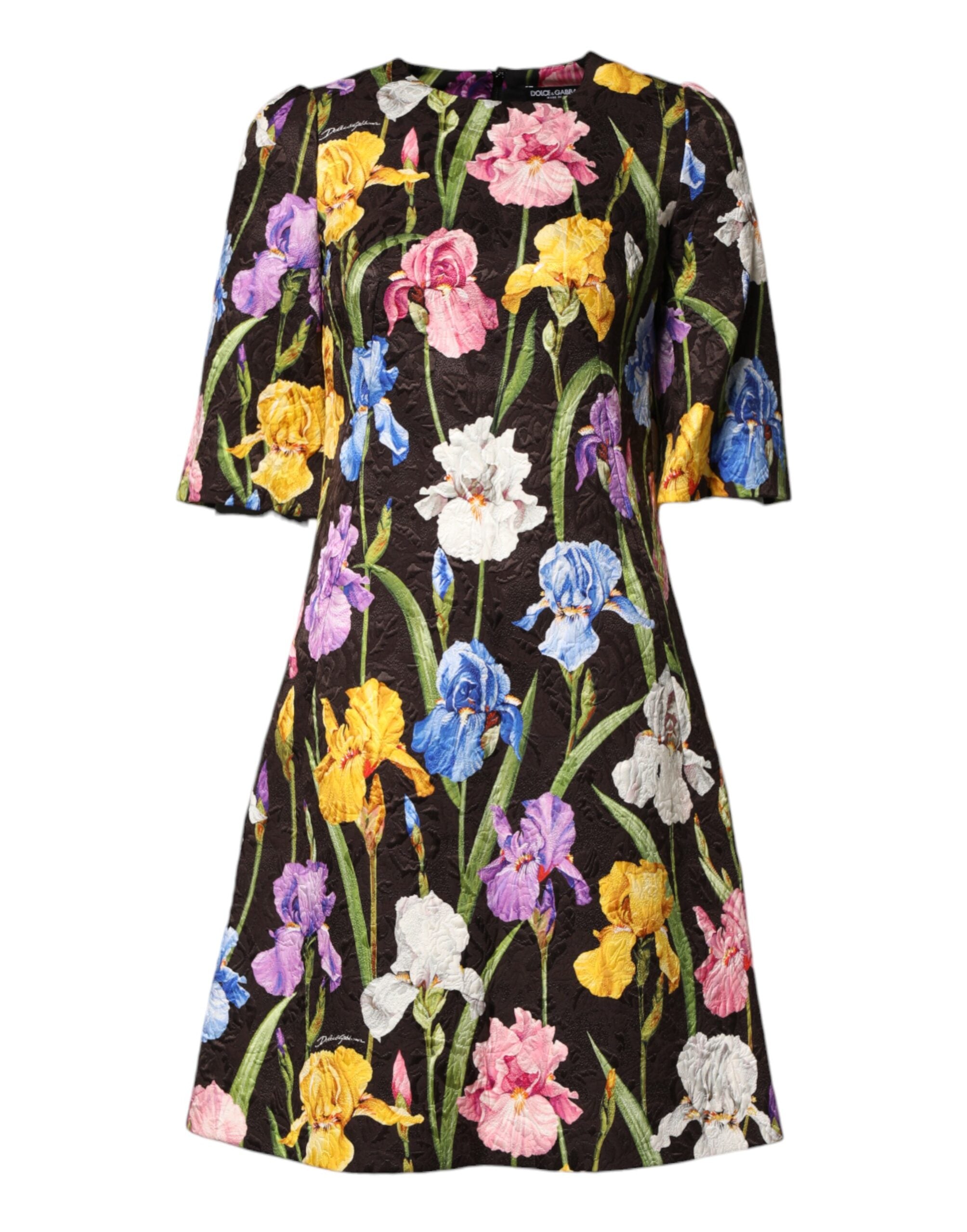 Dolce &amp; Gabbana Sort Blomsterbrokade A-formet Minikjole