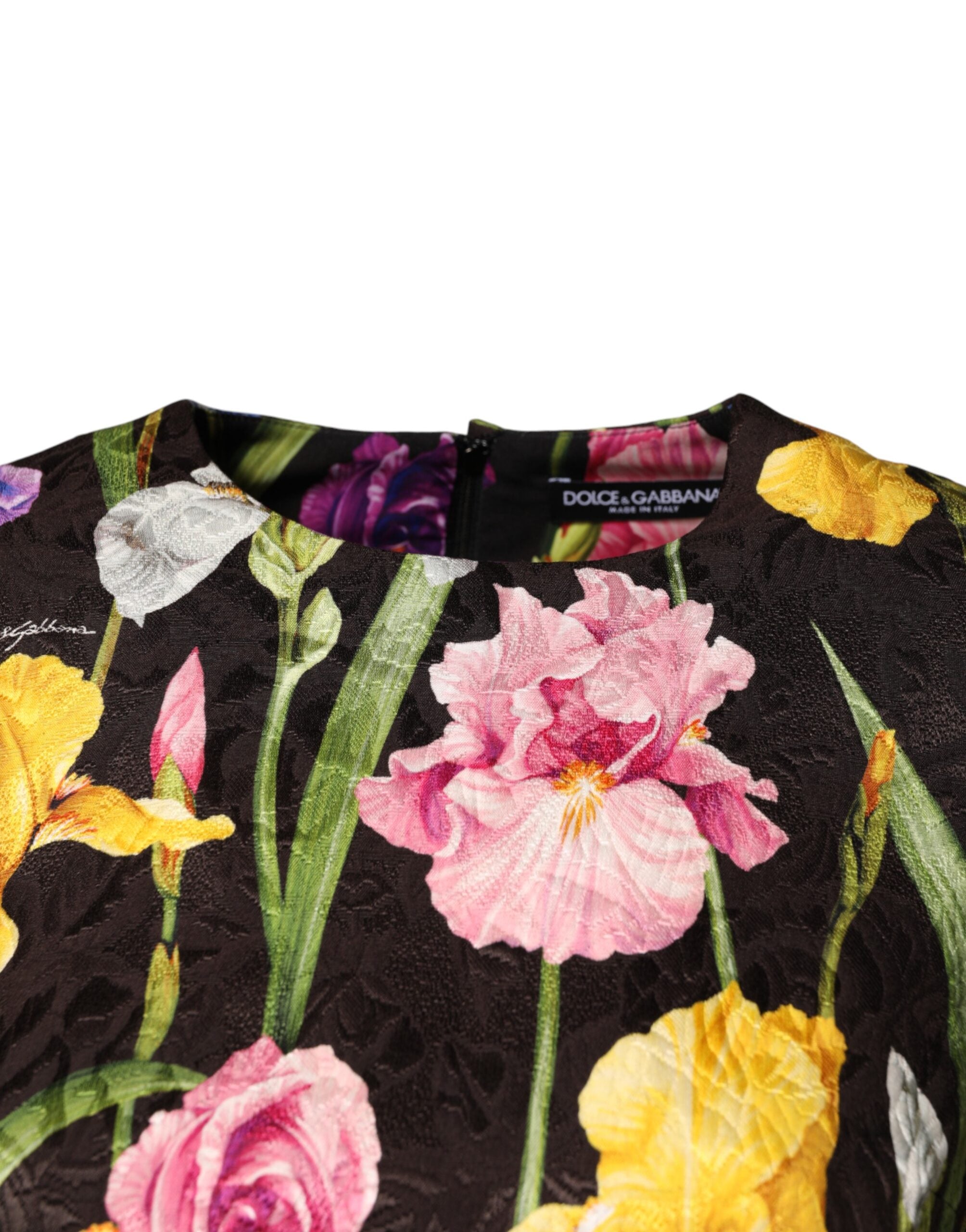 Dolce &amp; Gabbana Sort Blomsterbrokade A-formet Minikjole
