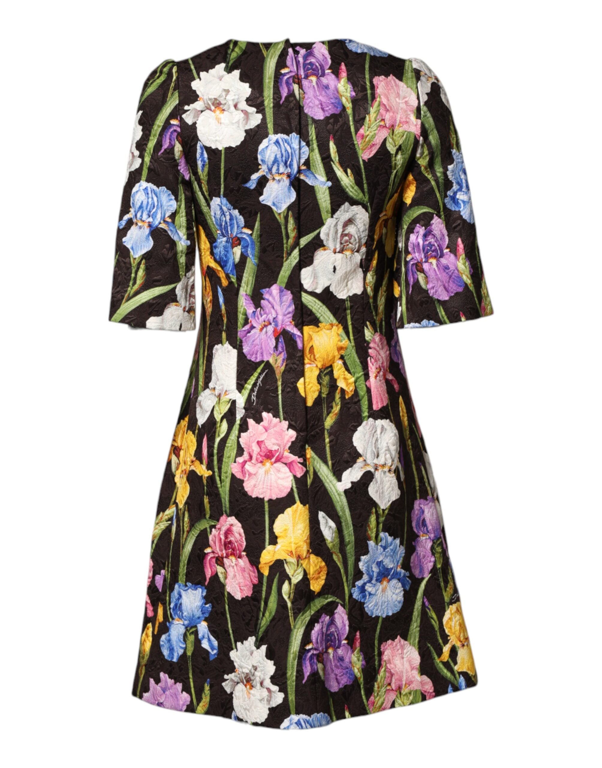 Dolce &amp; Gabbana Sort Blomsterbrokade A-formet Minikjole
