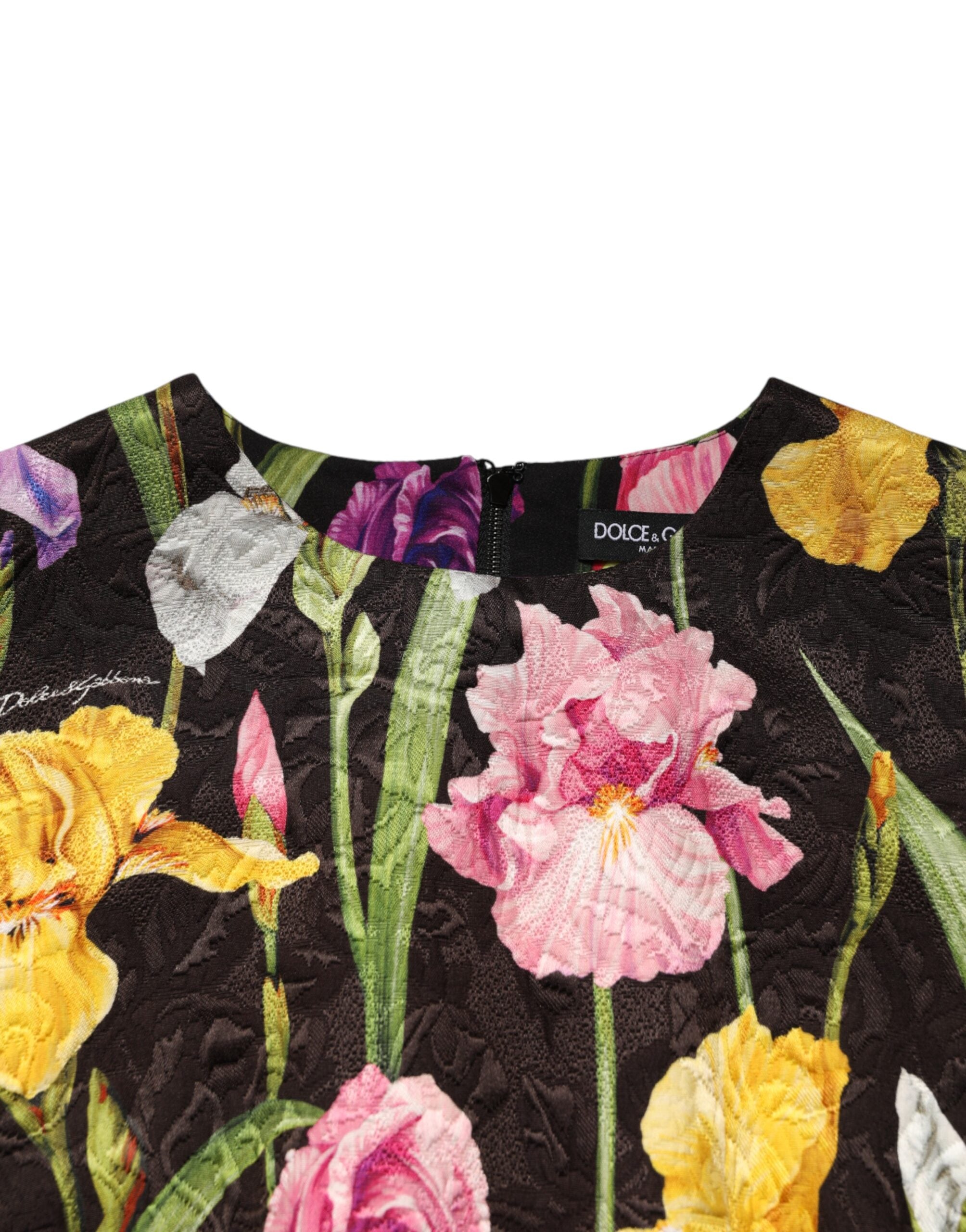 Dolce &amp; Gabbana Sort Blomsterbrokade A-formet Minikjole