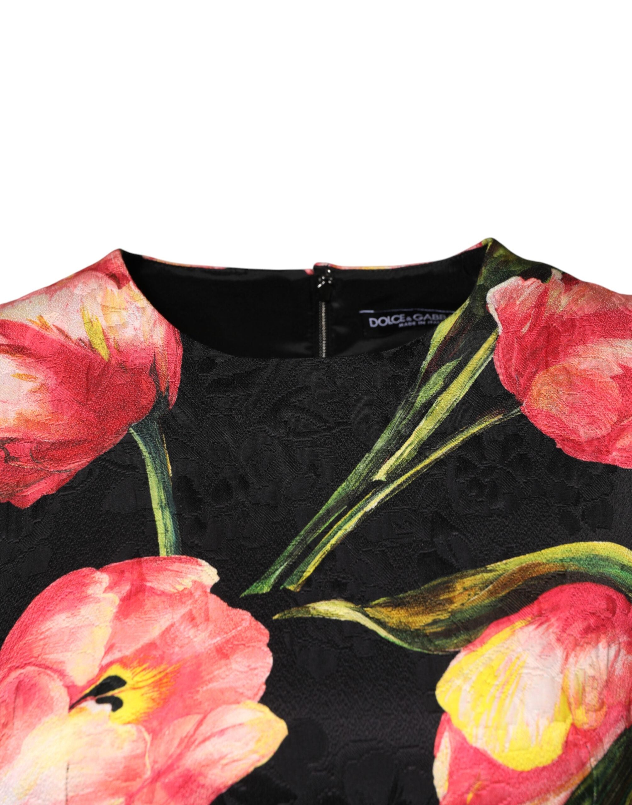 Dolce &amp; Gabbana Sort Blomsterprint Viskose A-formet Minikjole