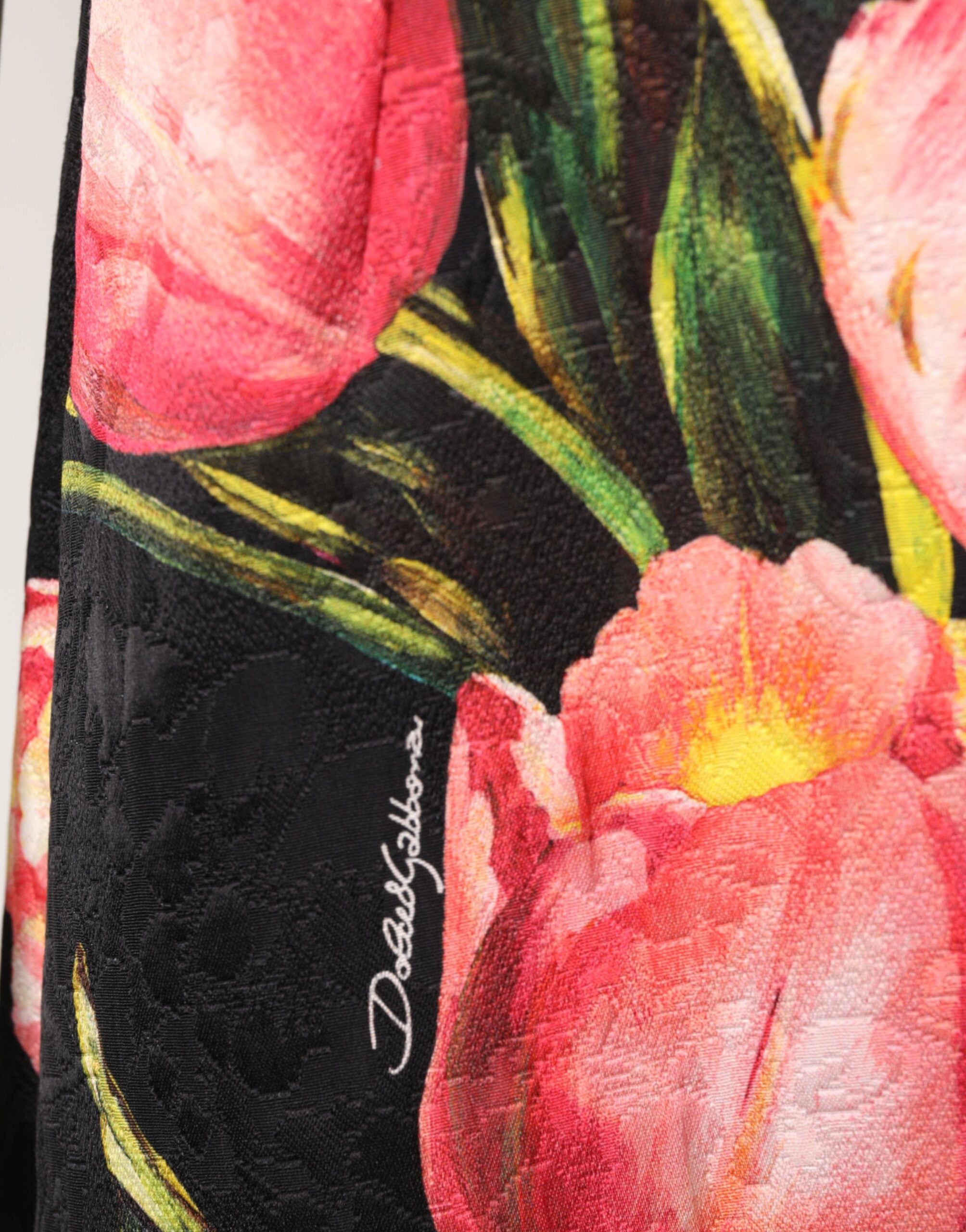 Dolce &amp; Gabbana Sort Blomsterprint Viskose A-formet Minikjole