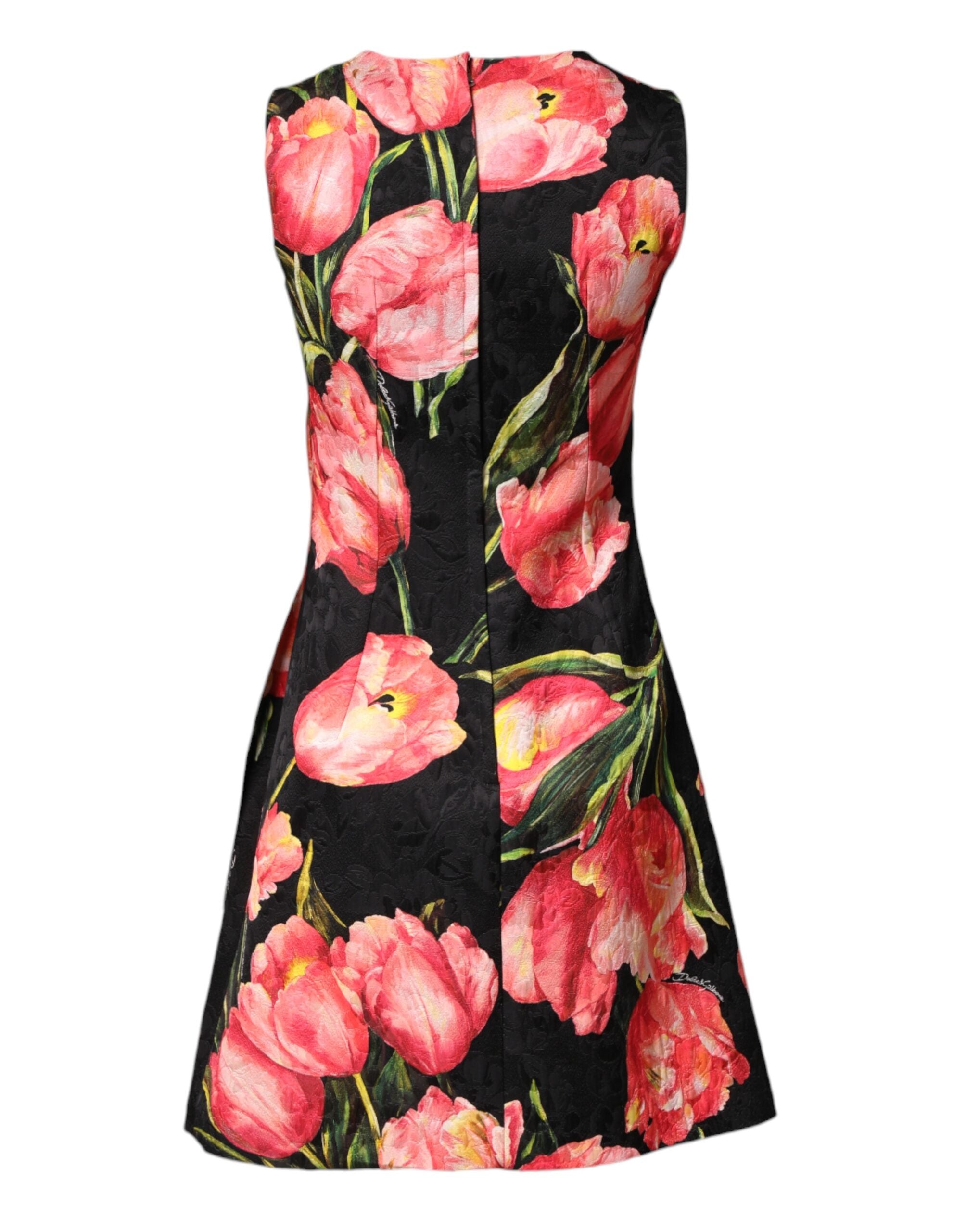 Dolce &amp; Gabbana Sort Blomsterprint Viskose A-formet Minikjole