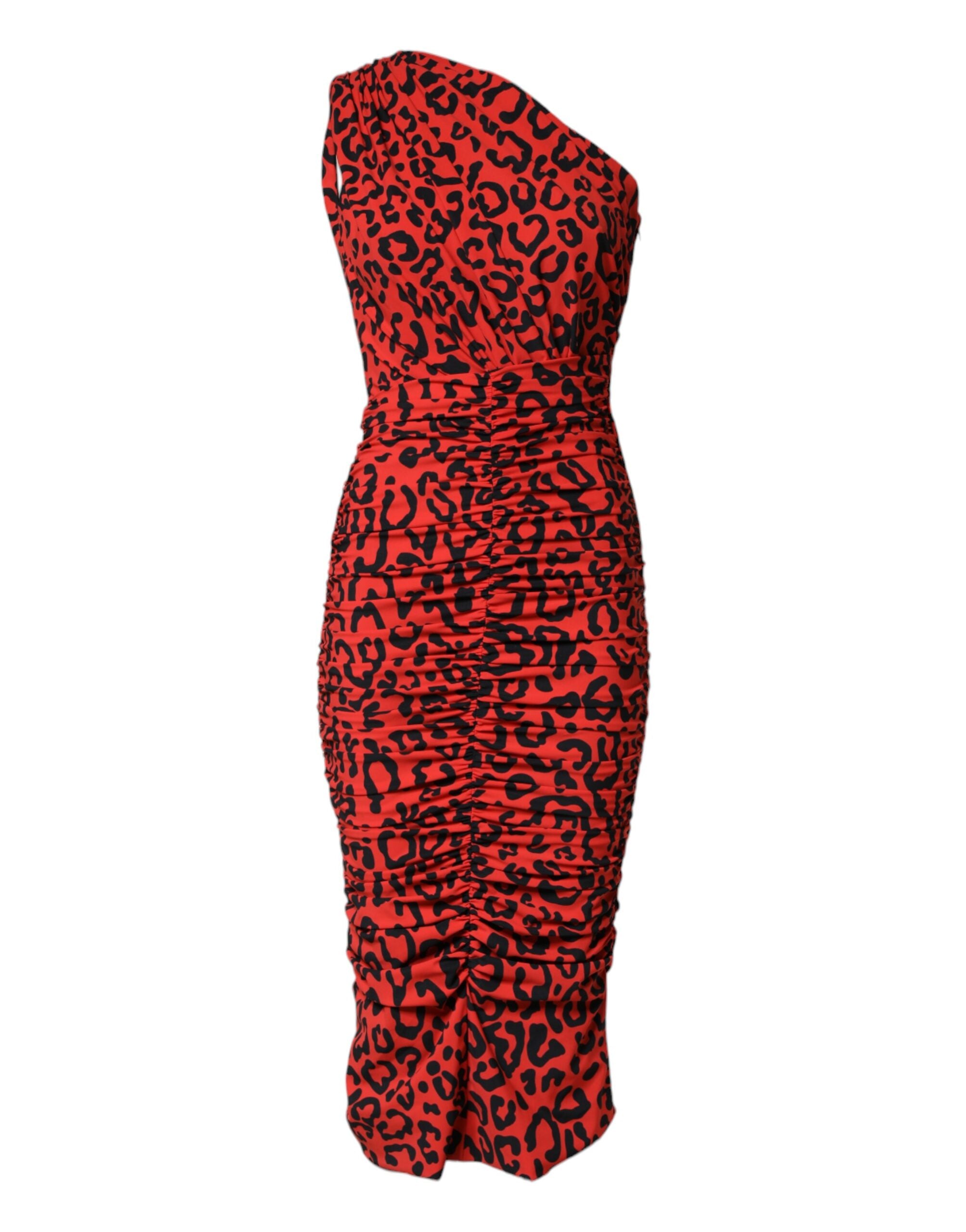 Dolce &amp; Gabbana Rød Leopardprint Nylon Midikjole