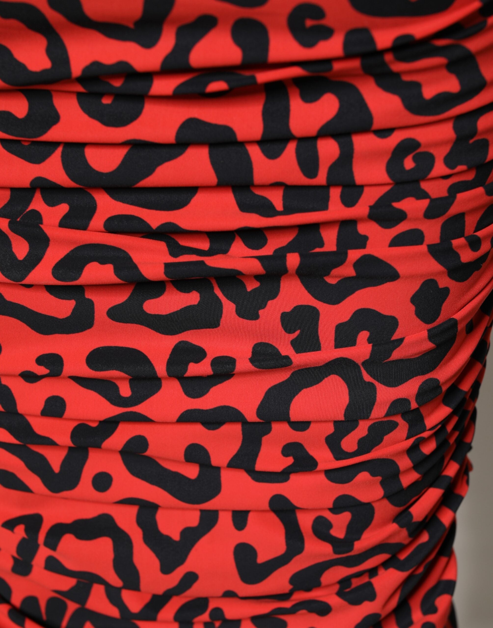 Dolce &amp; Gabbana Rød Leopardprint Nylon Midikjole