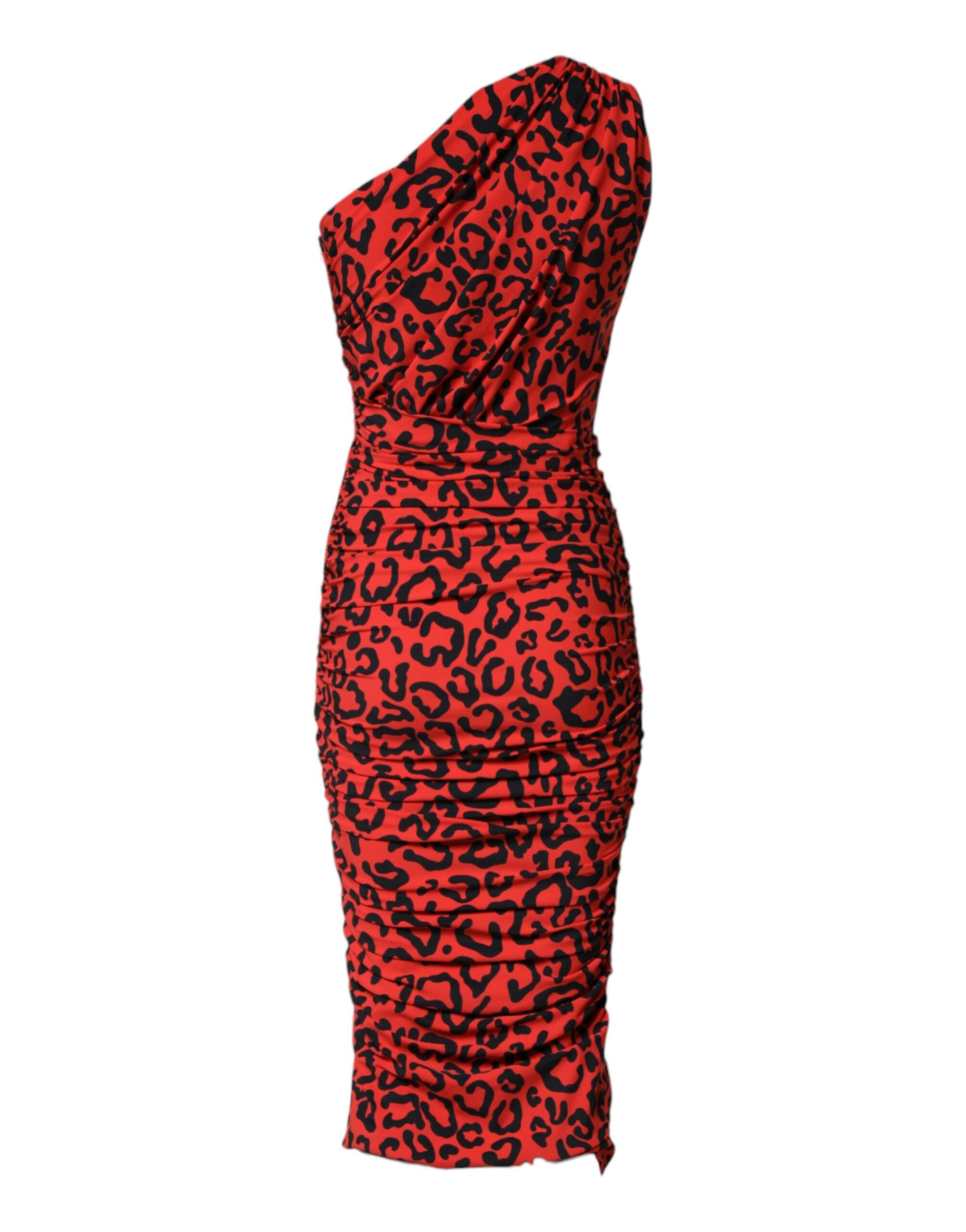 Dolce &amp; Gabbana Rød Leopardprint Nylon Midikjole
