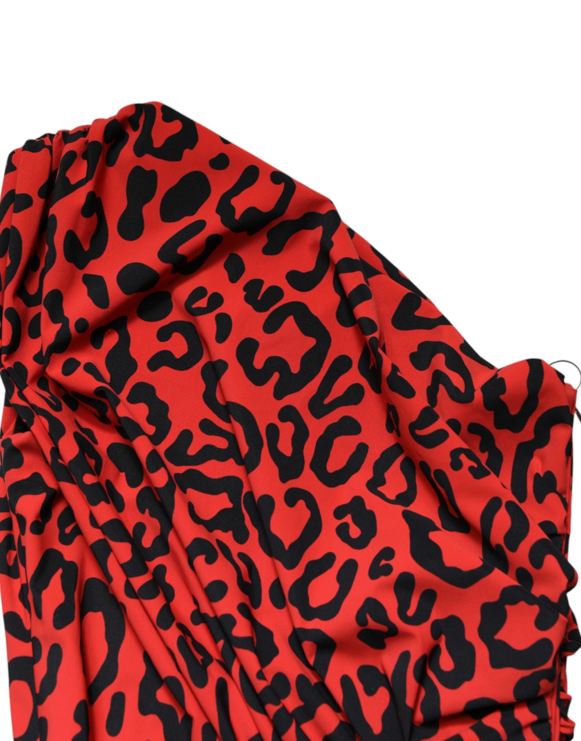 Dolce &amp; Gabbana Rød Leopardprint Nylon Midikjole