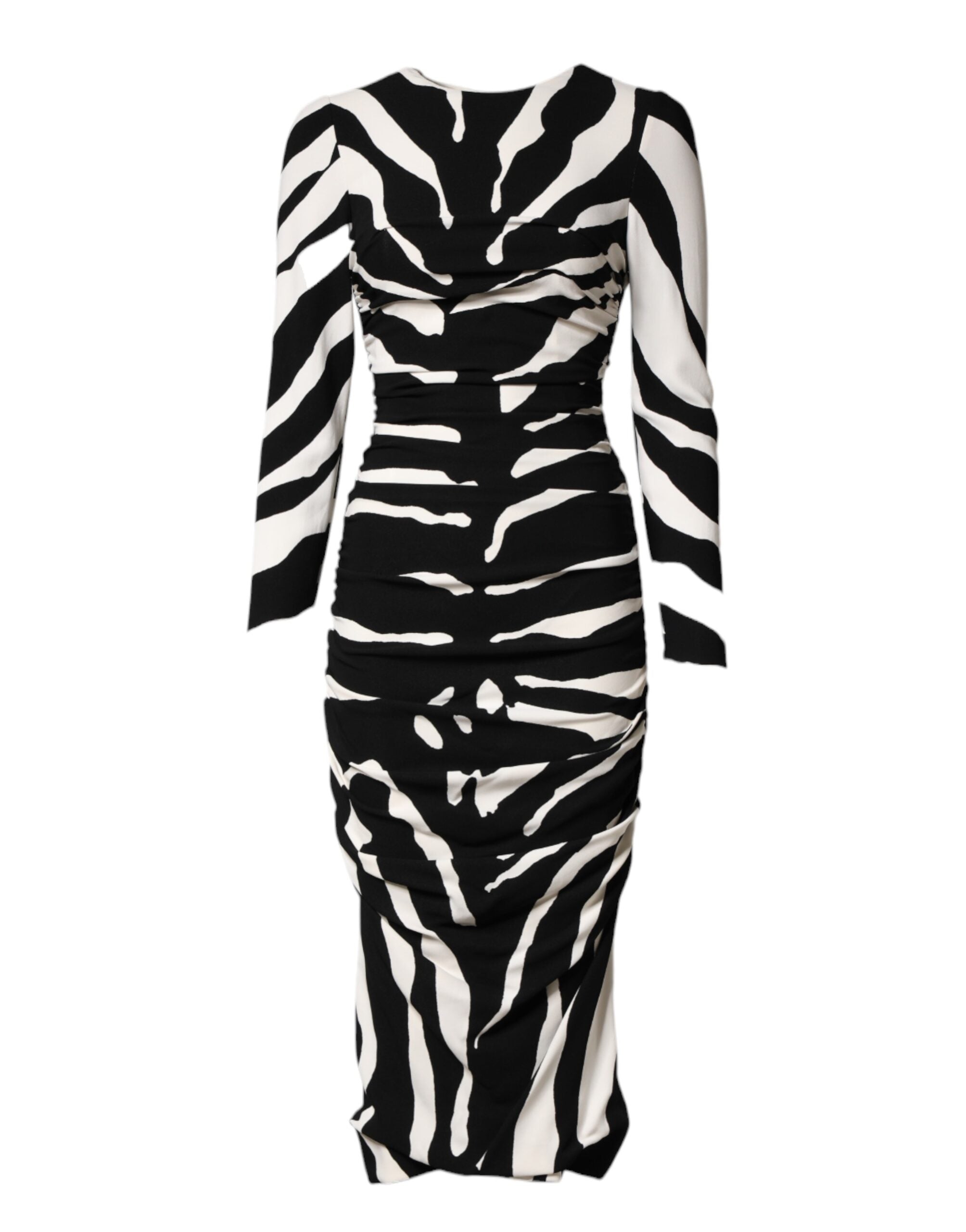 Dolce &amp; Gabbana Svartvit Zebra Viskosklänning i Midimodell