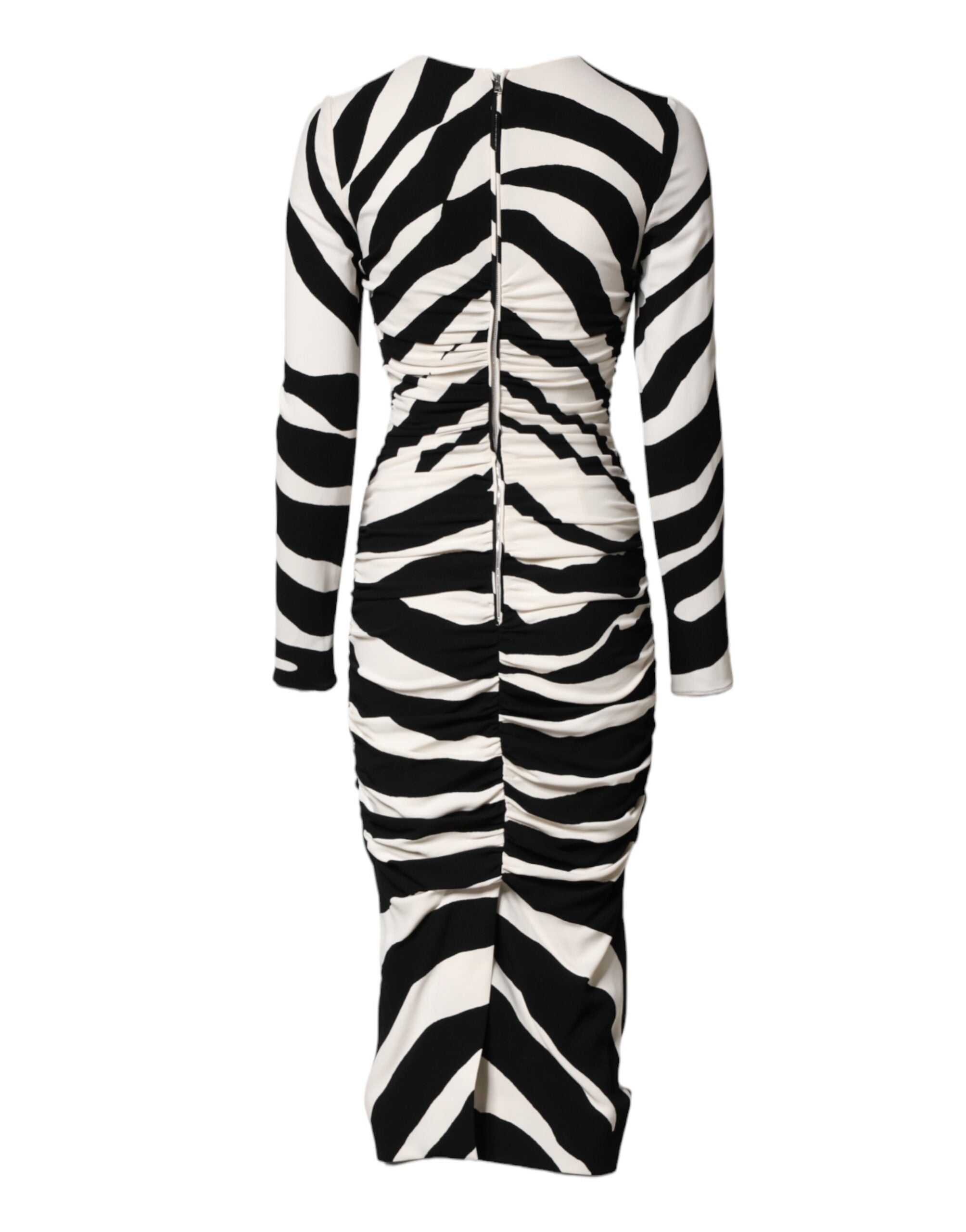 Dolce &amp; Gabbana Svartvit Zebra Viskosklänning i Midimodell