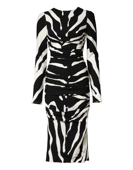Dolce & Gabbana Black White Zebra Viscose Sheath Midi Dress