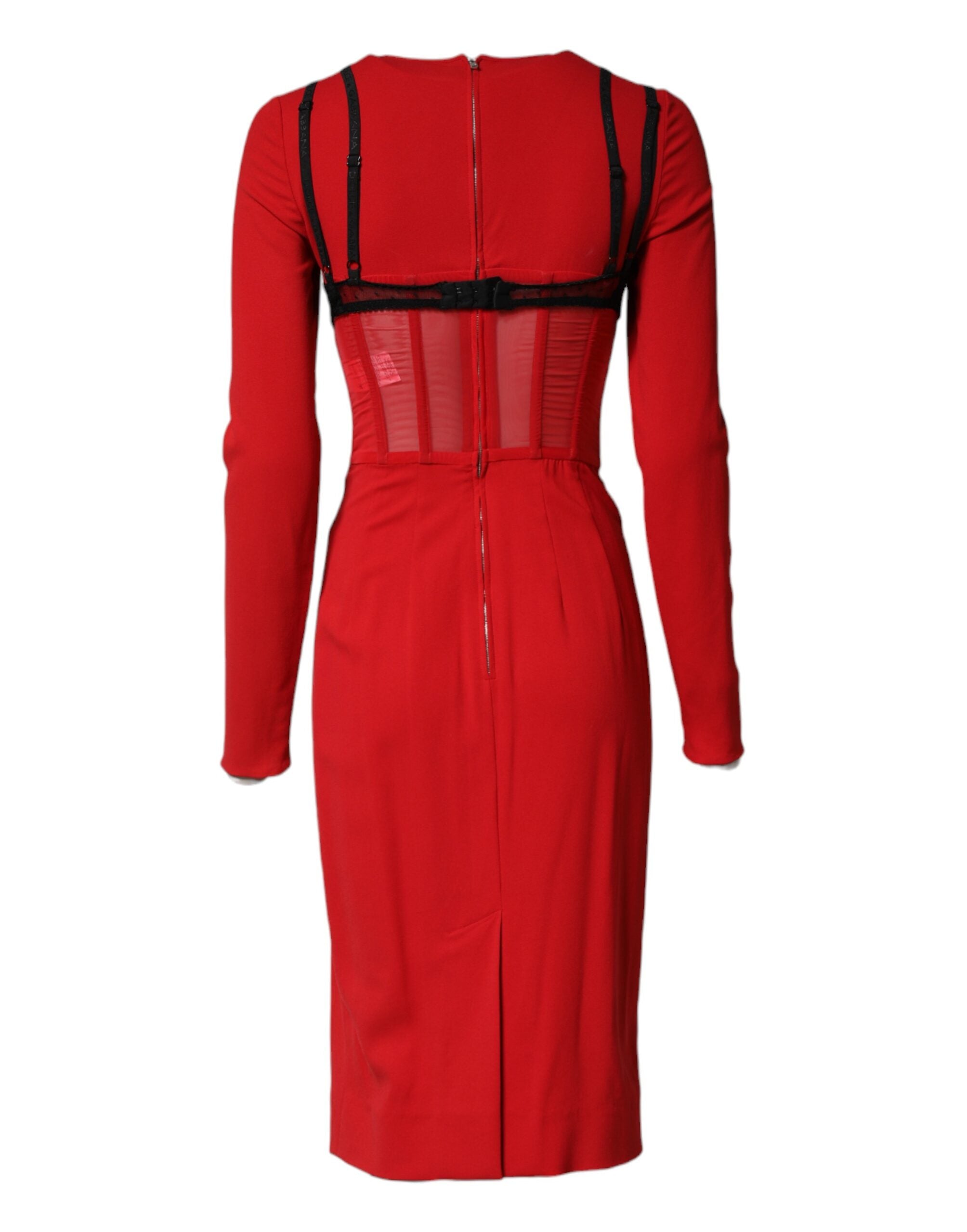 Dolce &amp; Gabbana Sort Rød Kontrasterende BH Cady Midi Kjole