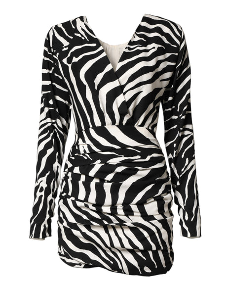 Dolce & Gabbana Black White Zebra Silk Sheath Mini Dress