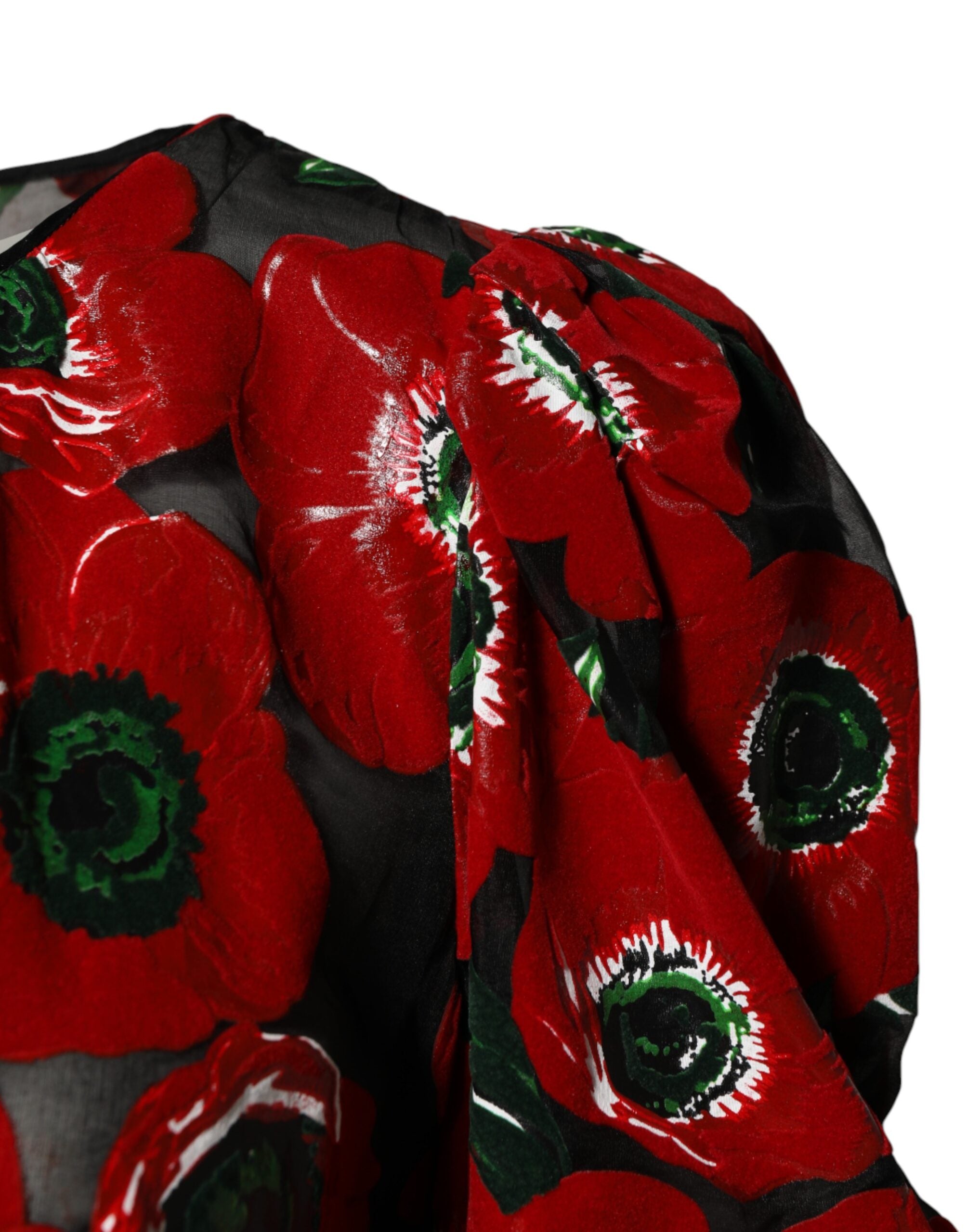Dolce &amp; Gabbana Rød Blomsterprint Nylon A-formet Midikjole