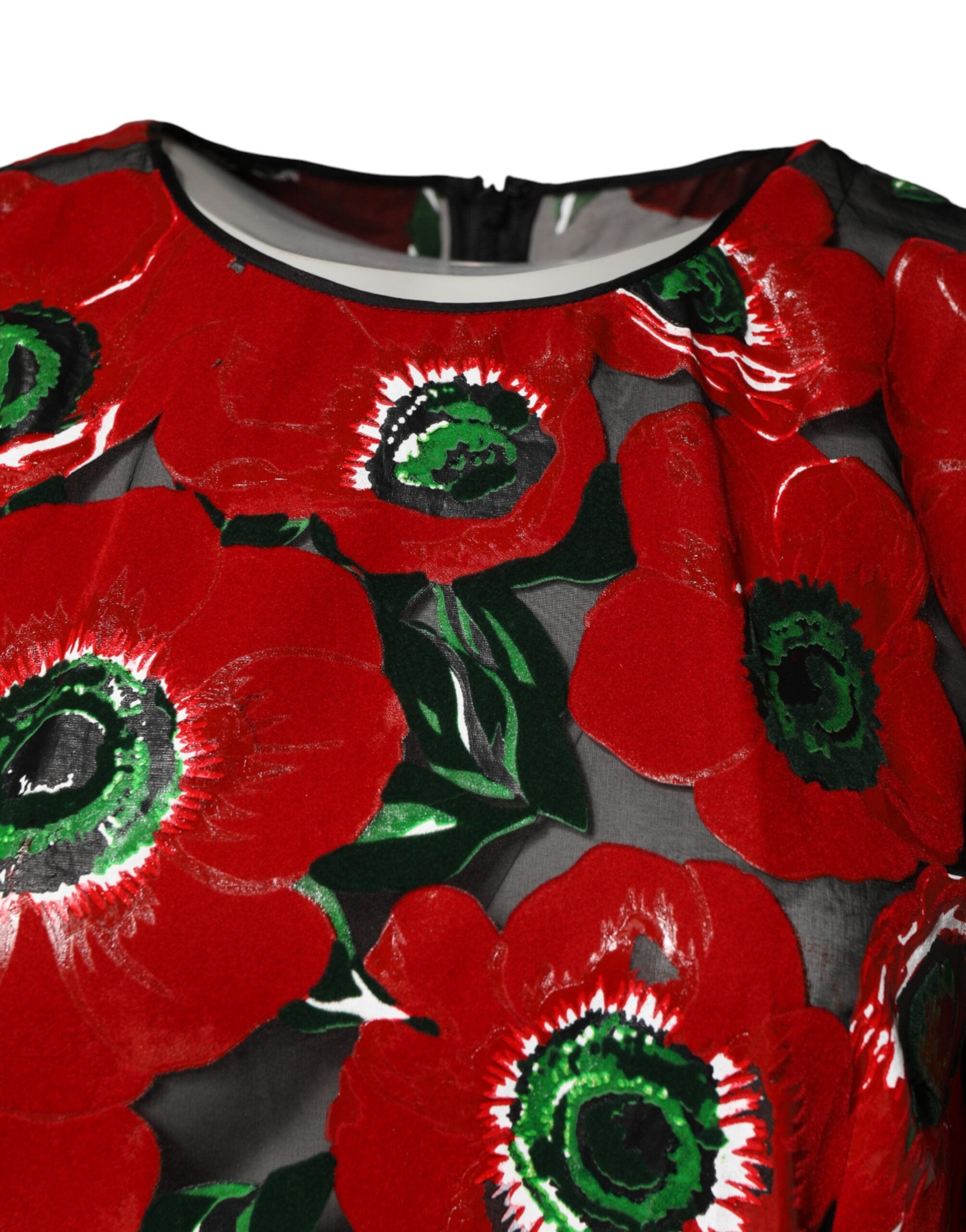 Dolce &amp; Gabbana Rød Blomsterprint Nylon A-formet Midikjole