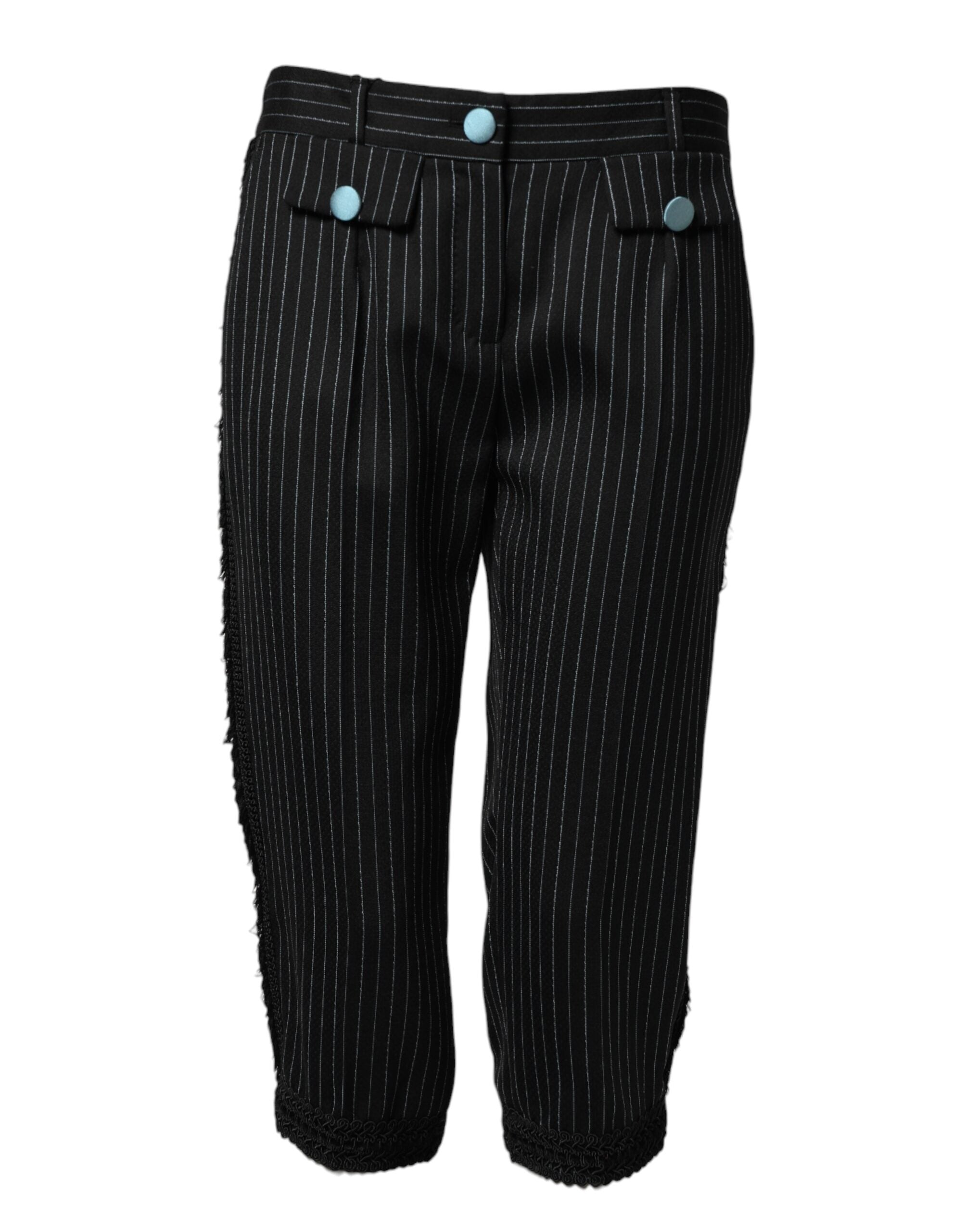 Dolce & Gabbana Black Wool Stripes Cropped Trouser Pants