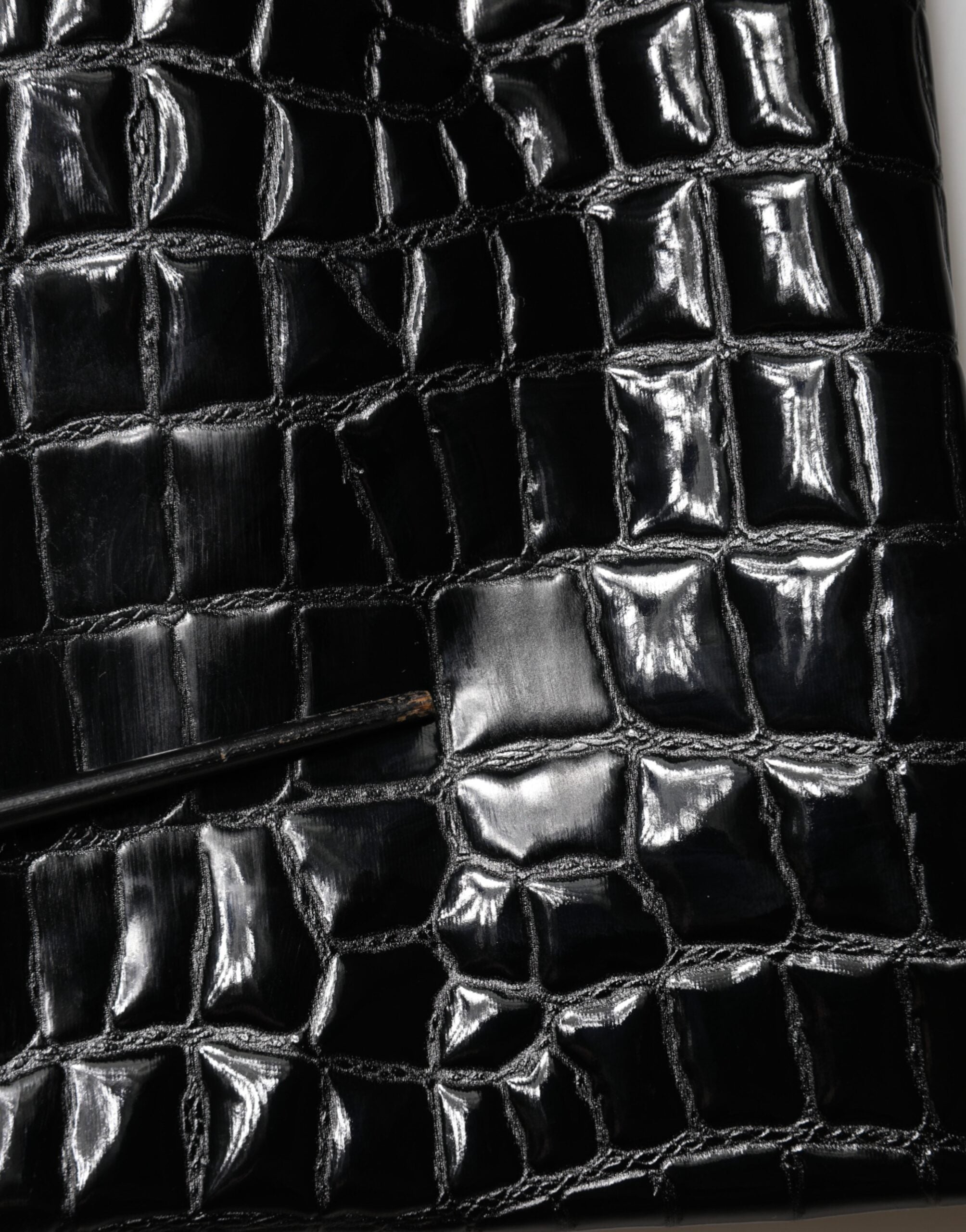 Dolce & Gabbana Black Croc Faux-Leather Mid Waist Midi Skirt