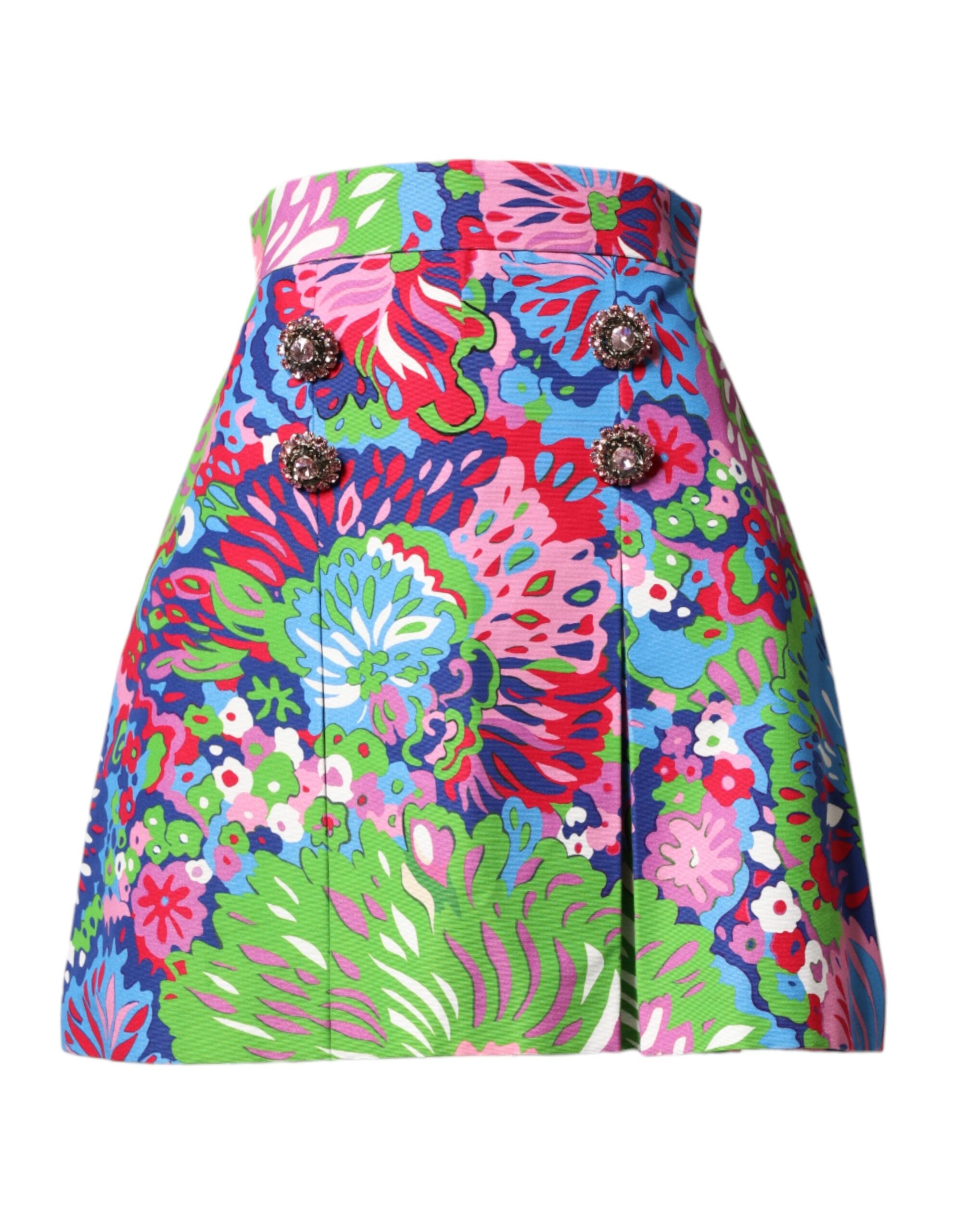 Dolce &amp; Gabbana Flerfarvede Blomsterknappede Mini Shorts med Høj Talje
