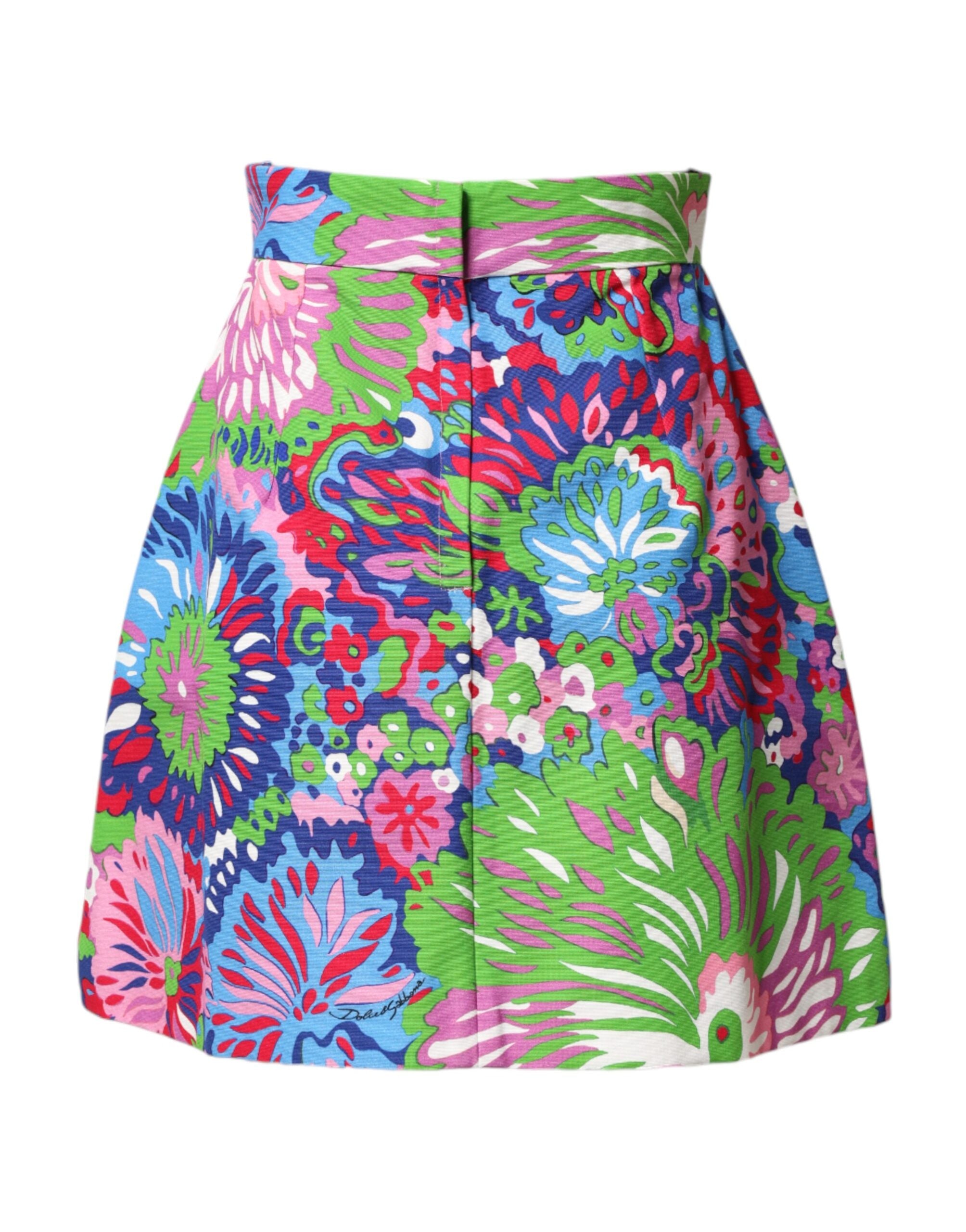 Dolce &amp; Gabbana Flerfarvede Blomsterknappede Mini Shorts med Høj Talje