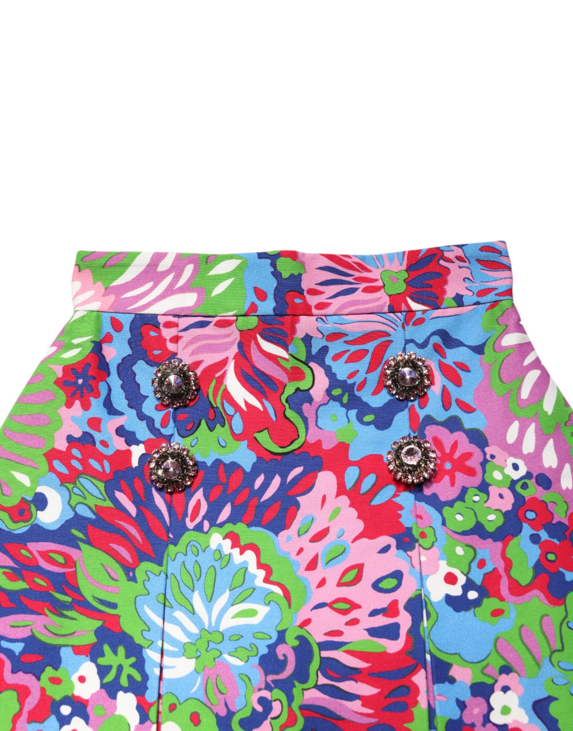 Dolce &amp; Gabbana Flerfarvede Blomsterknappede Mini Shorts med Høj Talje