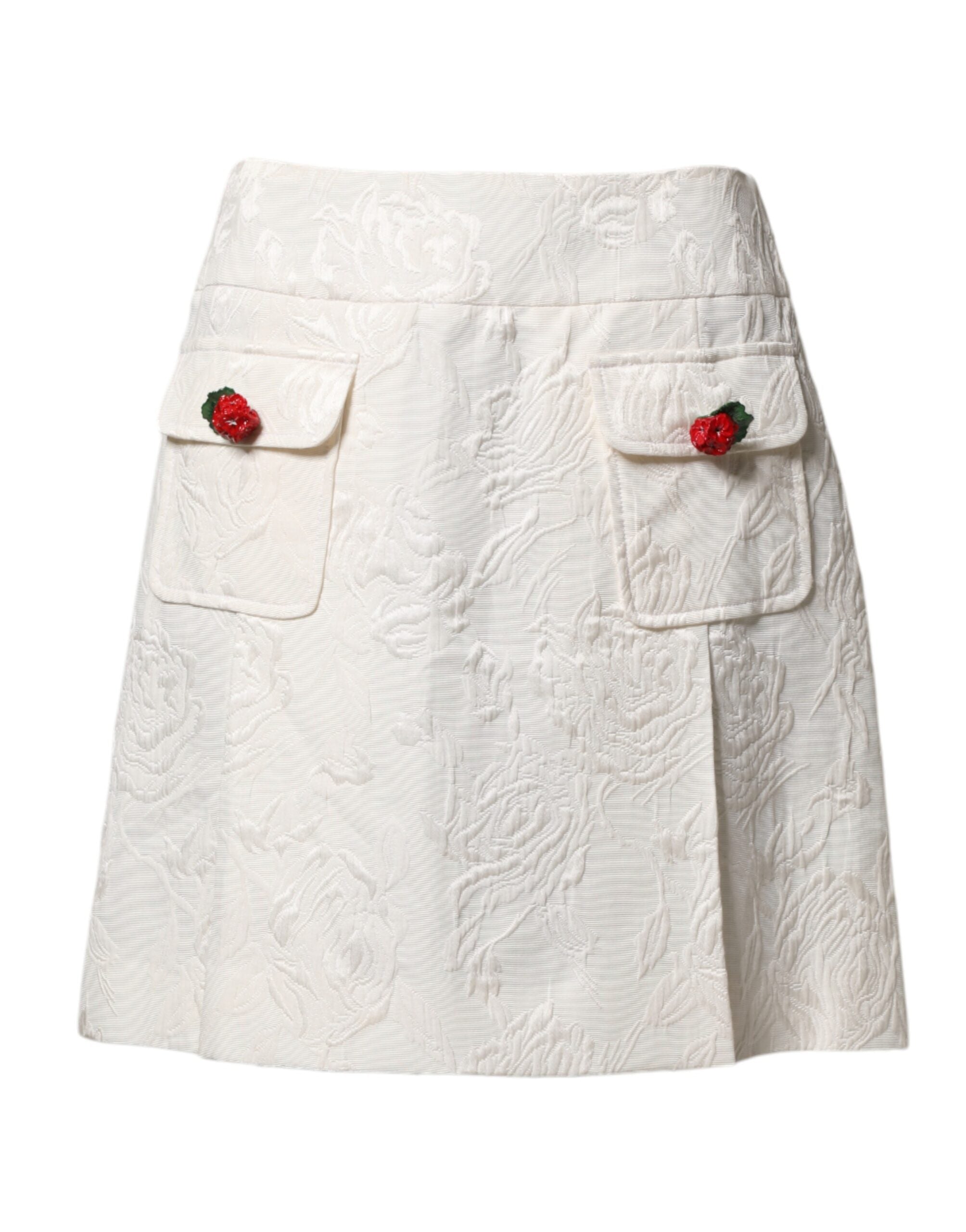 Dolce & Gabbana White Floral Brocade High Waist Mini Skirt