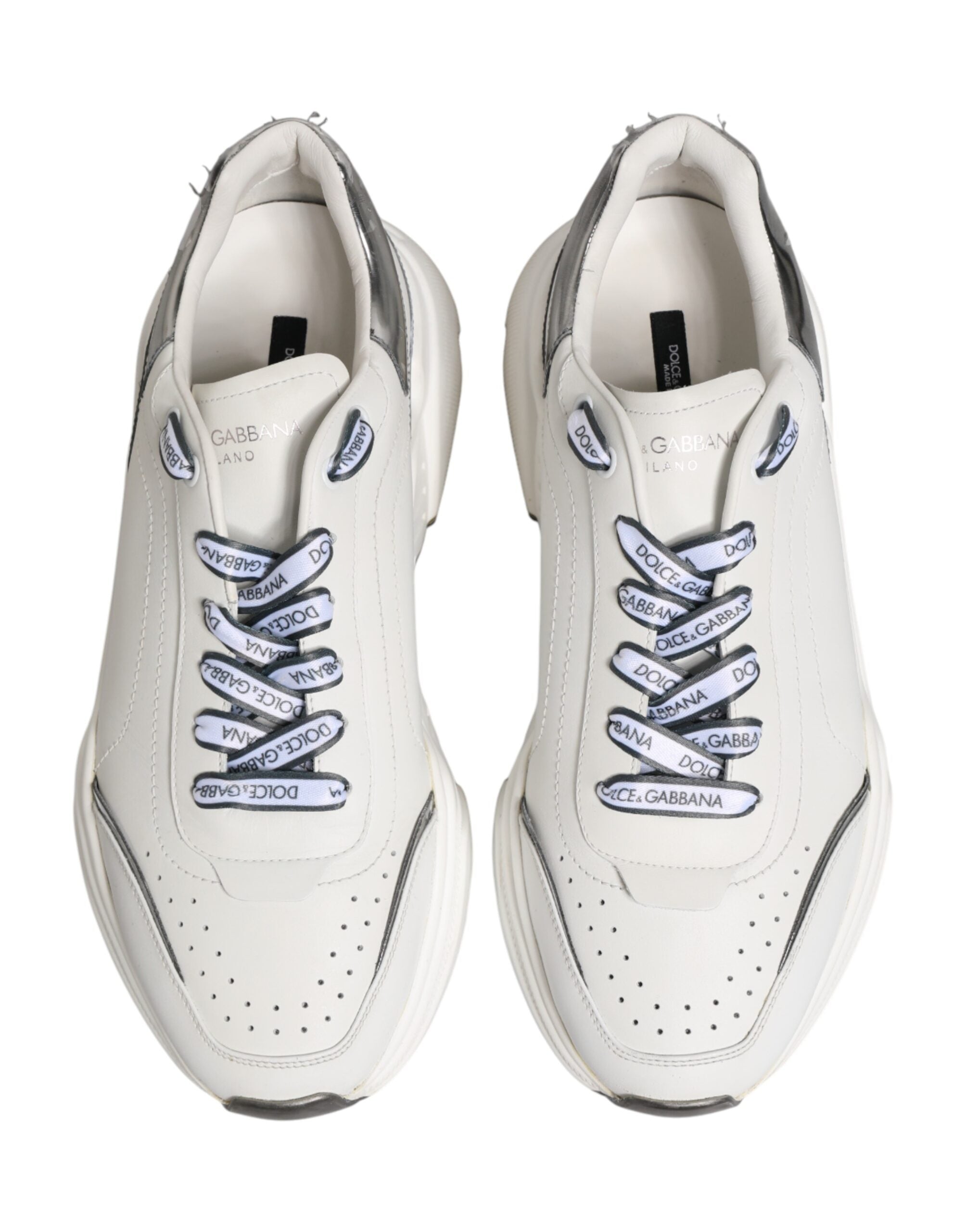 Dolce & Gabbana White Silver Daymaster Low Top Sneakers Shoes