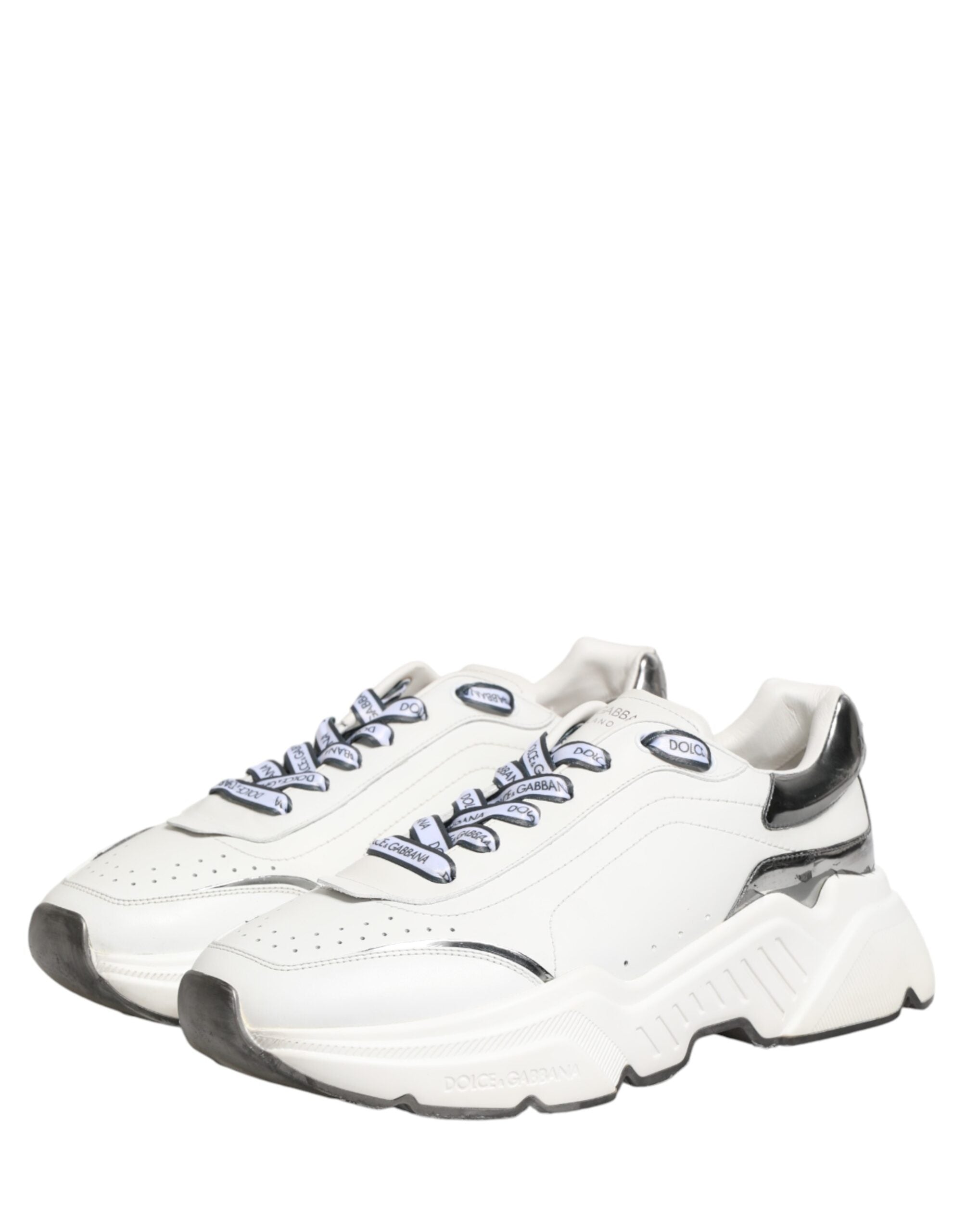 Dolce & Gabbana White Silver Daymaster Low Top Sneakers Shoes