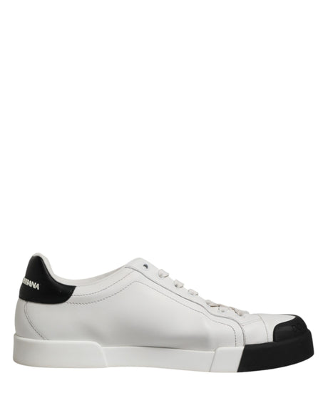 Dolce & Gabbana Black White Leather Low Top Sneakers Shoes