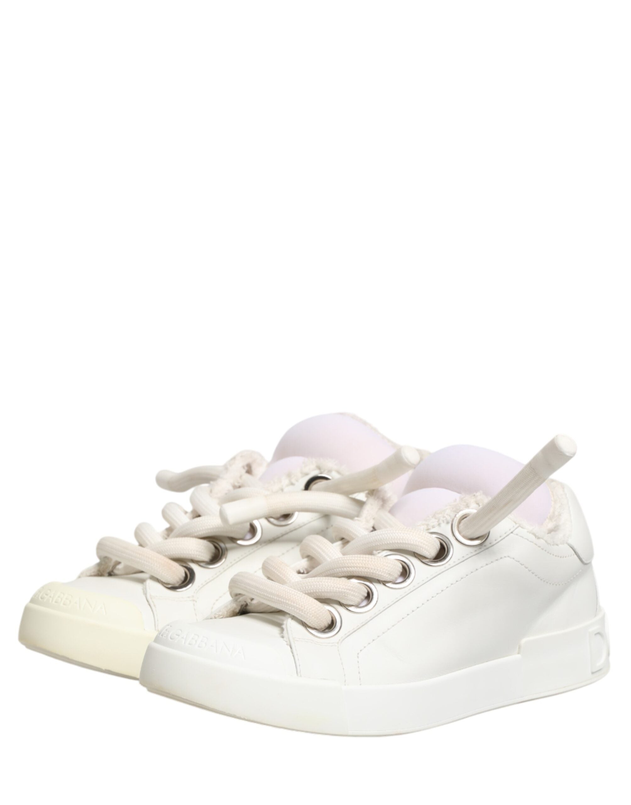 Dolce & Gabbana White Leather Men Low Top Sneakers Shoes