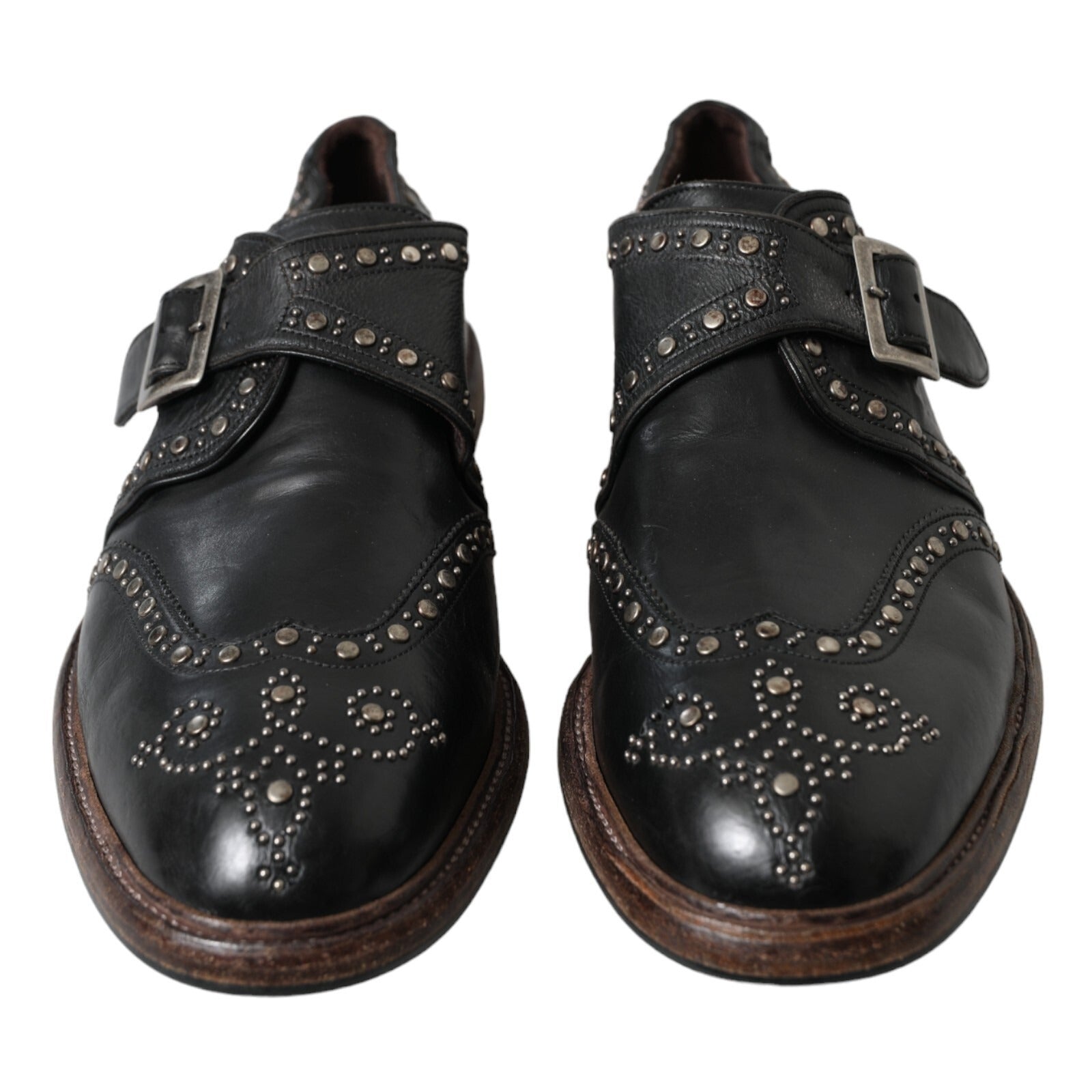 Dolce & Gabbana Black Leather Monk Strap Studded Dress Shoes