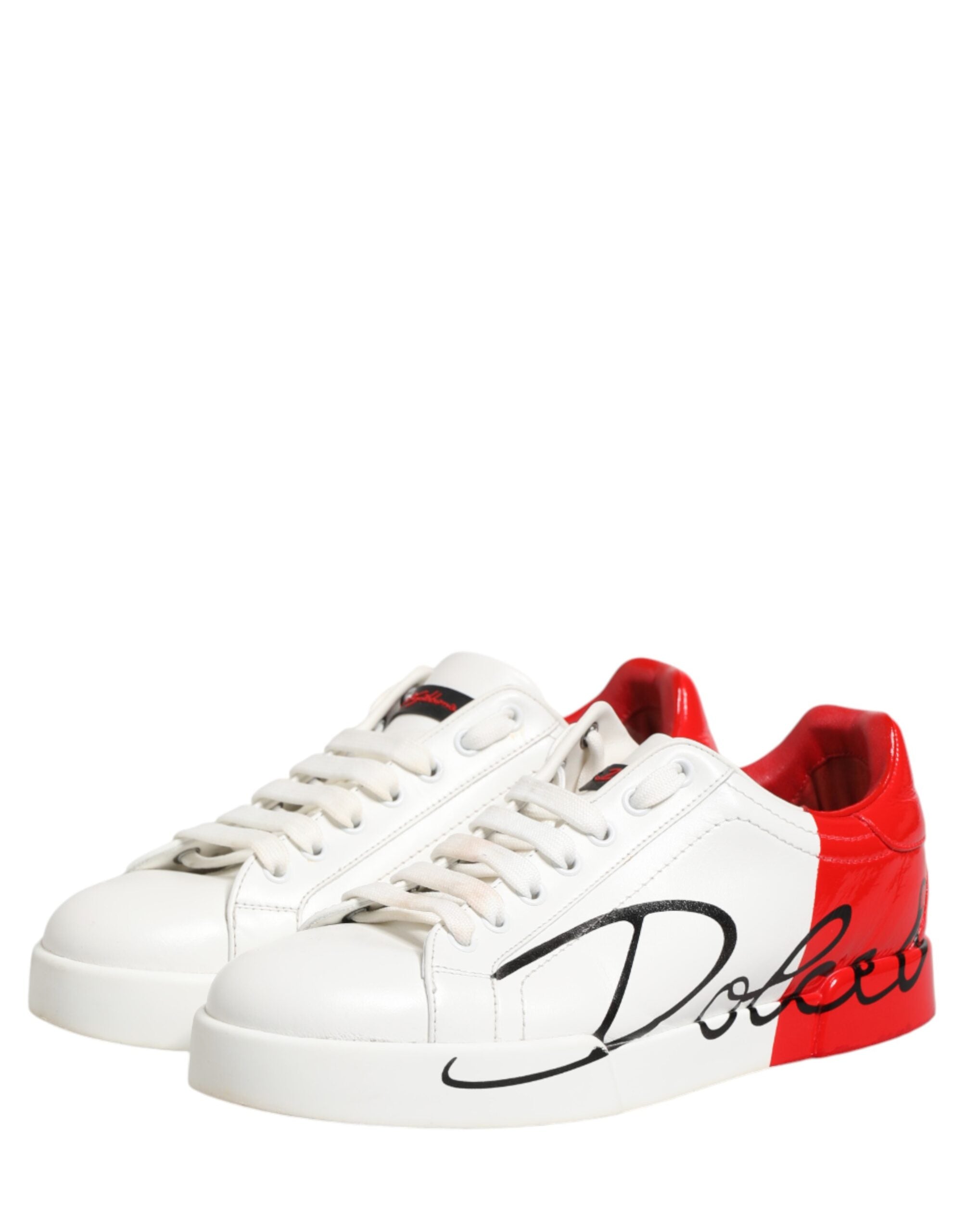 Dolce & Gabbana White Red Portofino Low Top Men Sneakers Shoes