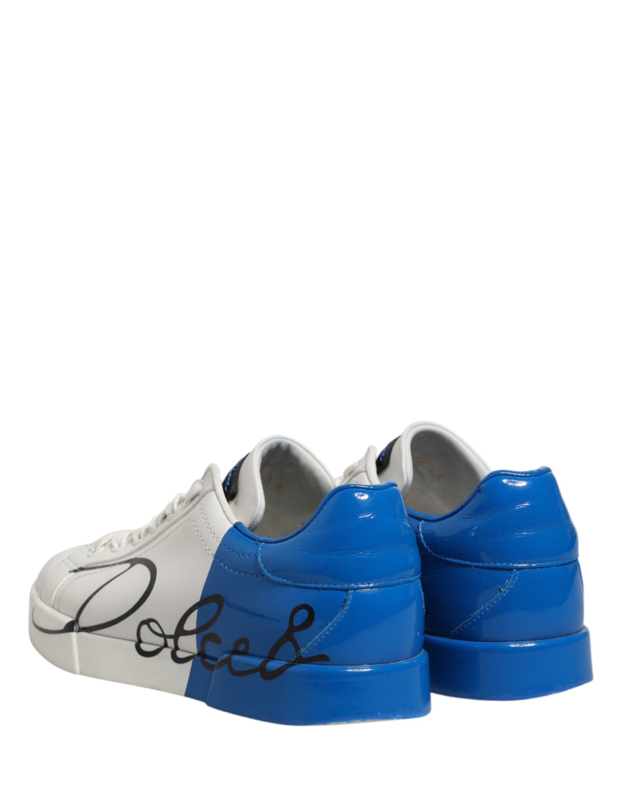 Dolce & Gabbana White Blue Portofino Low Top Sneakers Shoes