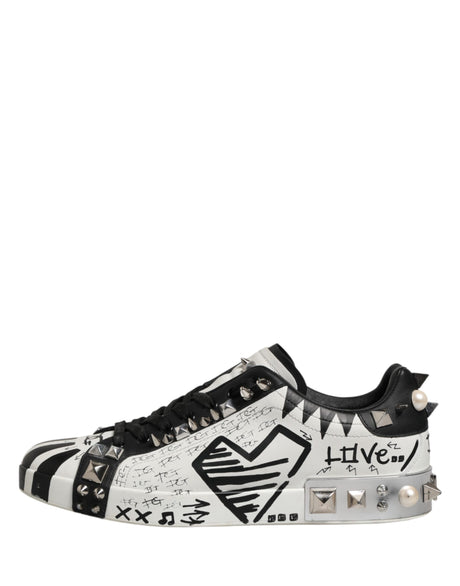 Dolce &amp; Gabbana Sorte Hvide Nittede Lave Sneakers Sko