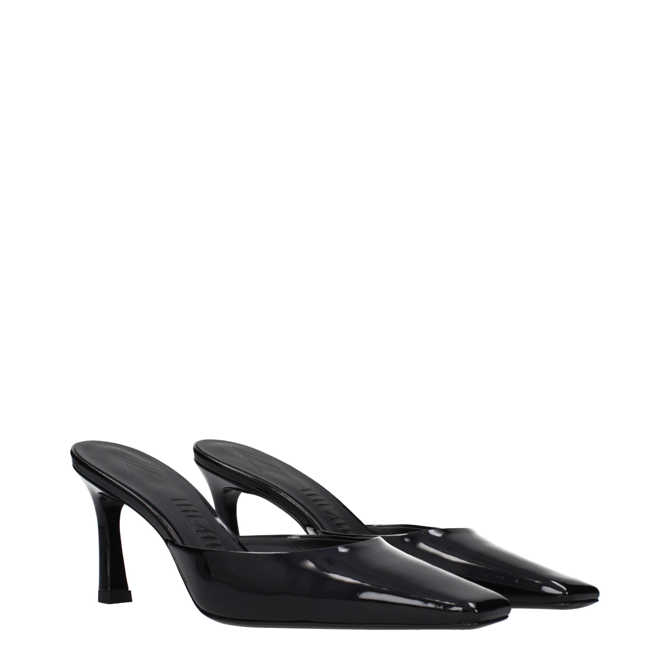 The Attico Black Leather Flat Sandals