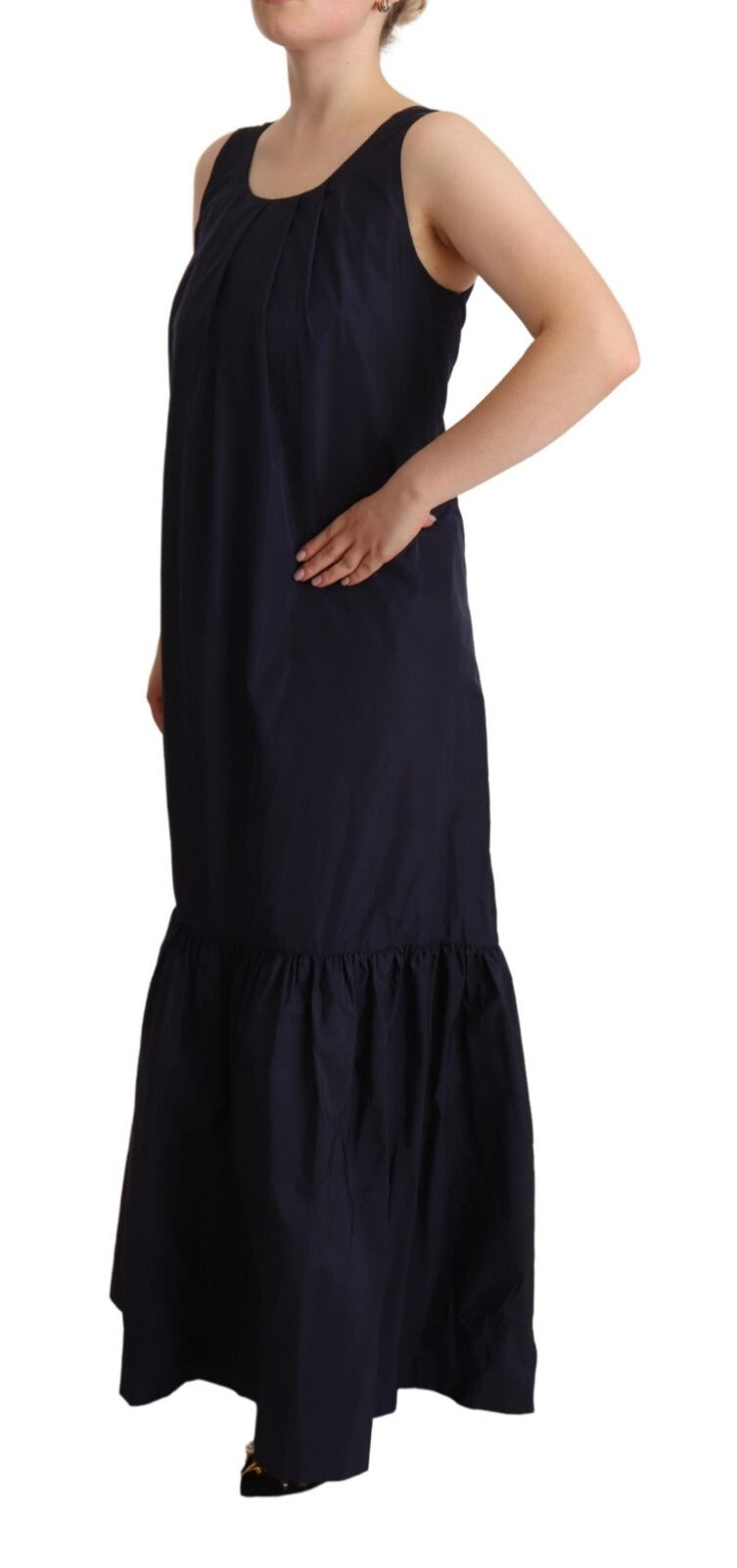 P.A.R.O.S.H. Navy Blue Sleeveless Round Neck Mermaid Long Dress