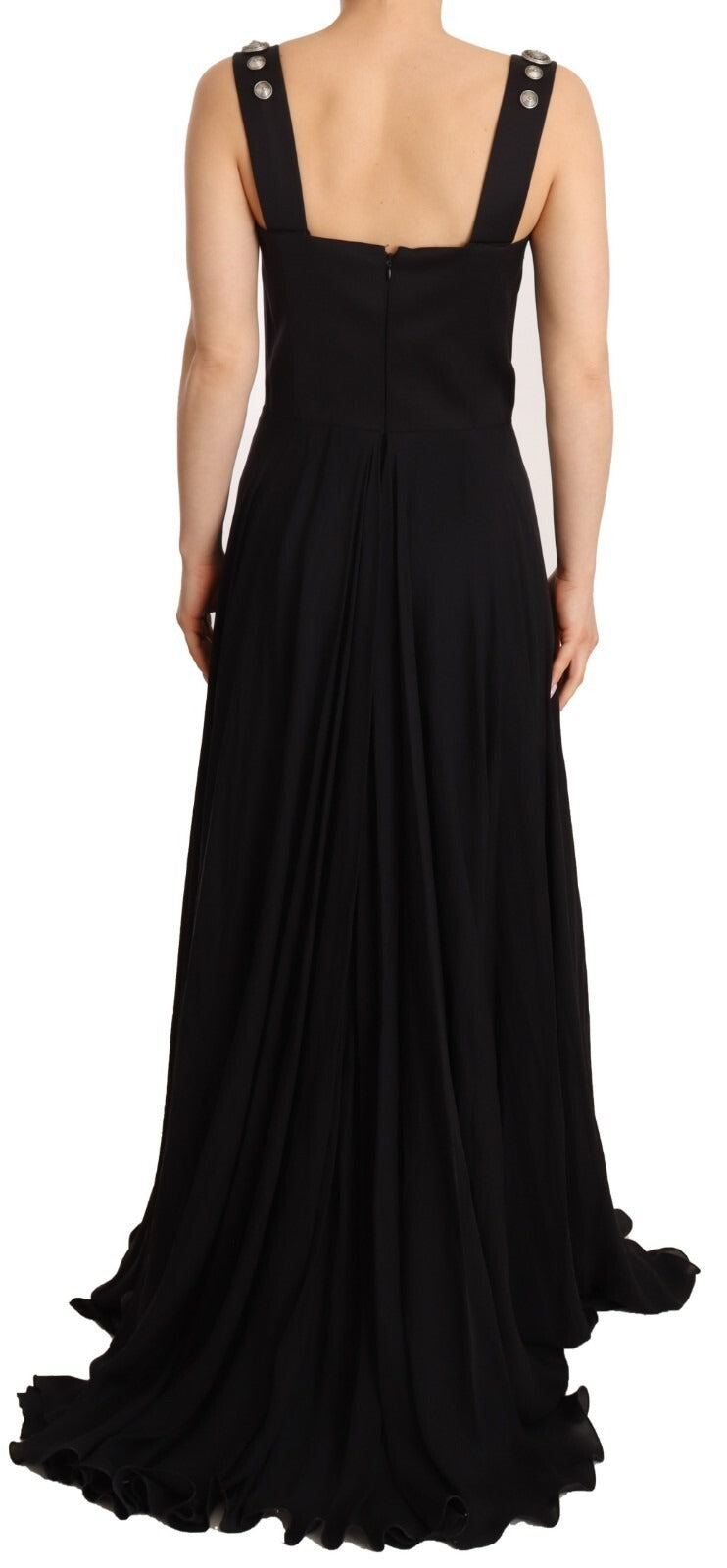 Fausto Puglisi Silk Black Studded Sleeveless A-line Max Dress