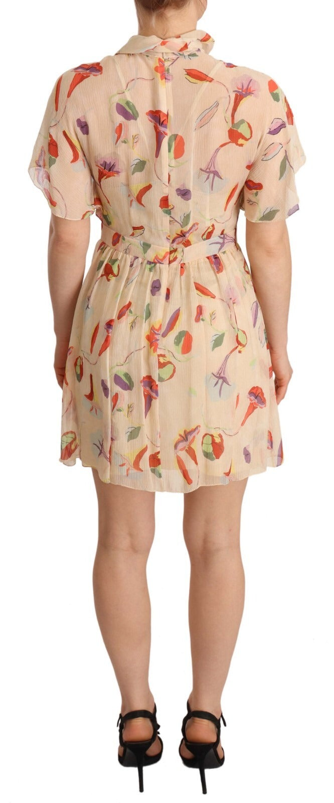 Rød Valentino Beige Ascot-krave Kortærmet Aline Minikjole