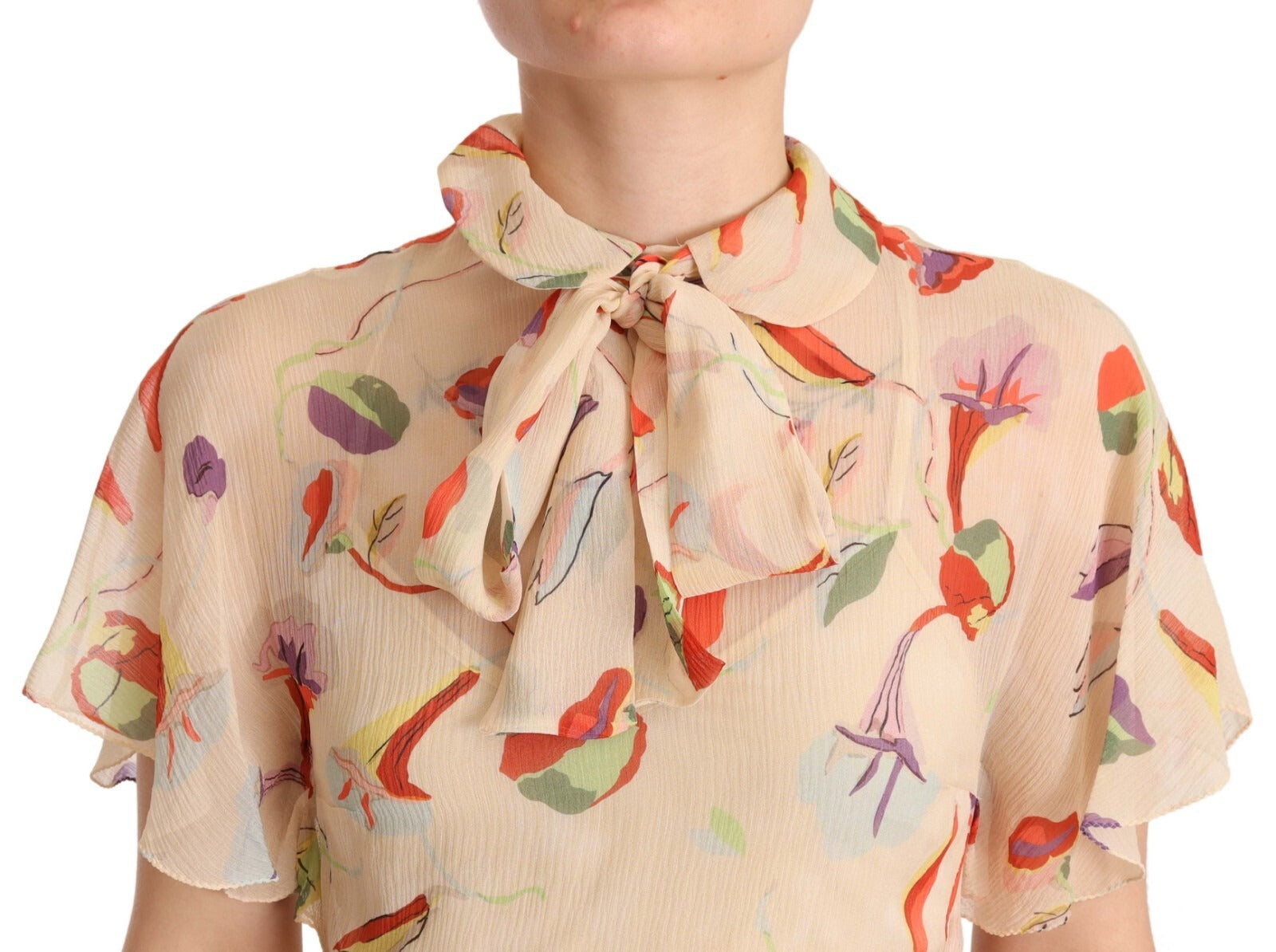 Rød Valentino Beige Ascot-krave Kortærmet Aline Minikjole