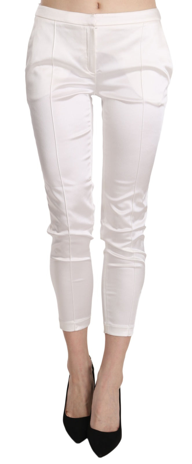 Elisabetta Franchi White Low Waist Cropped Skinny Trouser Pants